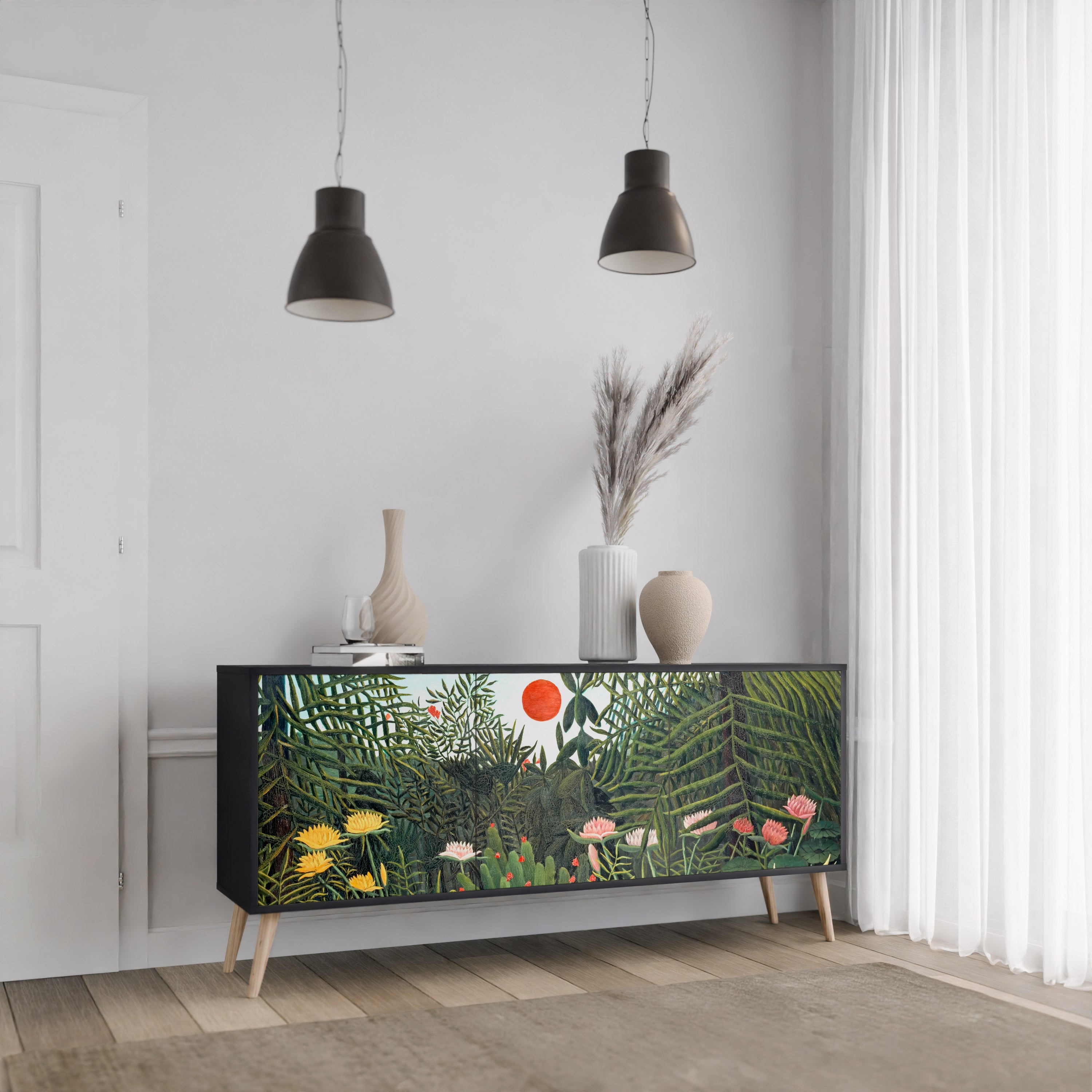 VIRGIN SKOG MED SUNSET 3-dörrars skänk i svart finish