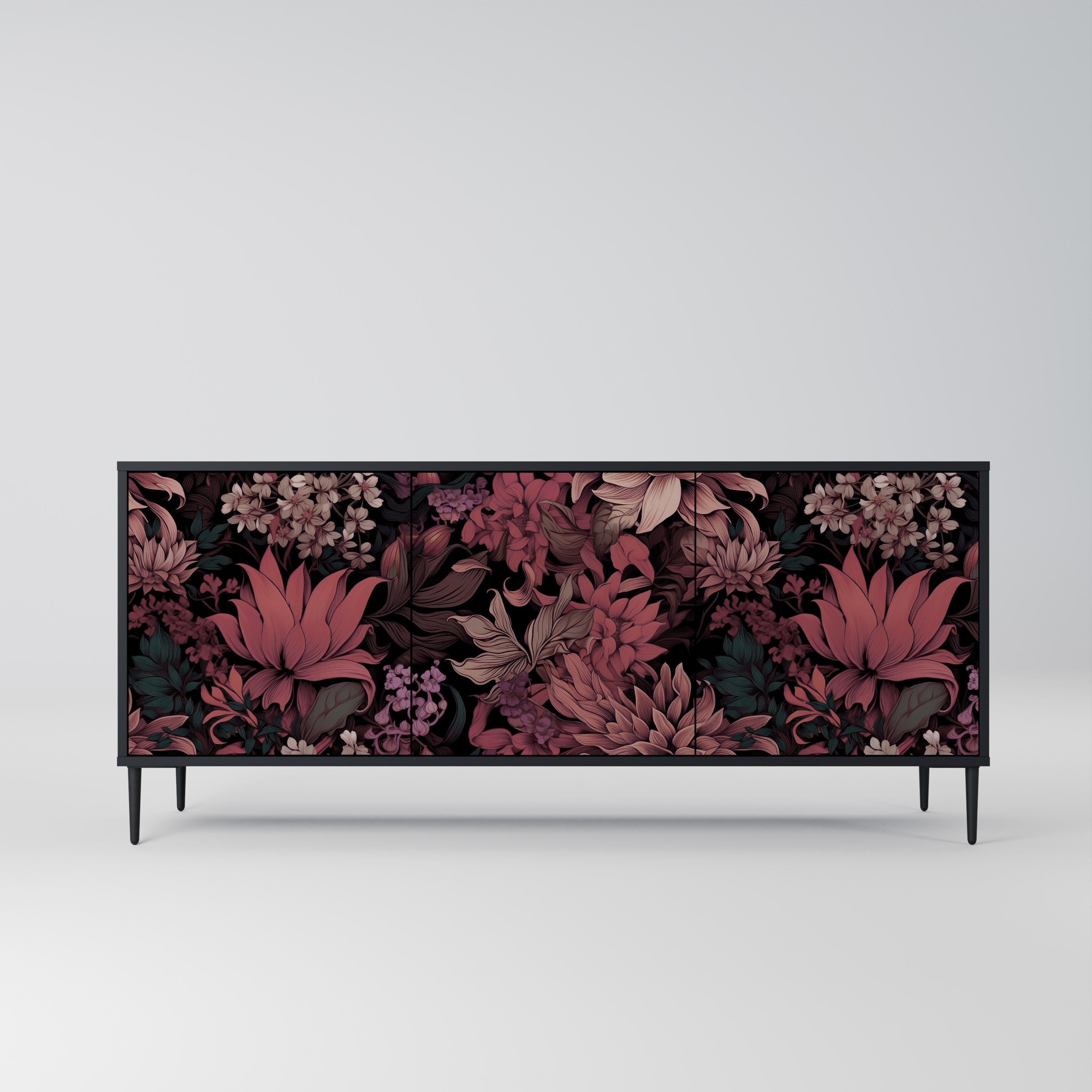 FLORAL WHISPER 3-dörrars skänk i svart finish