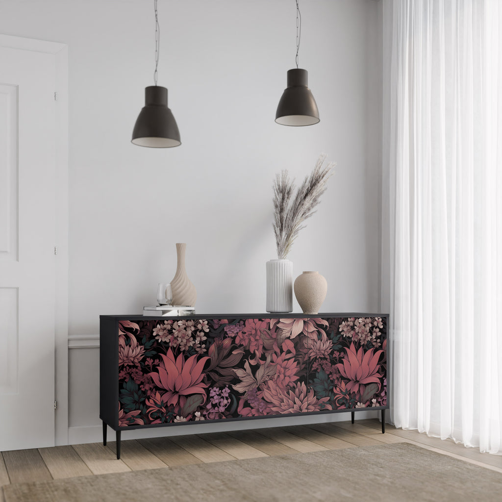 FLORAL WHISPER 3-dörrars skänk i svart finish