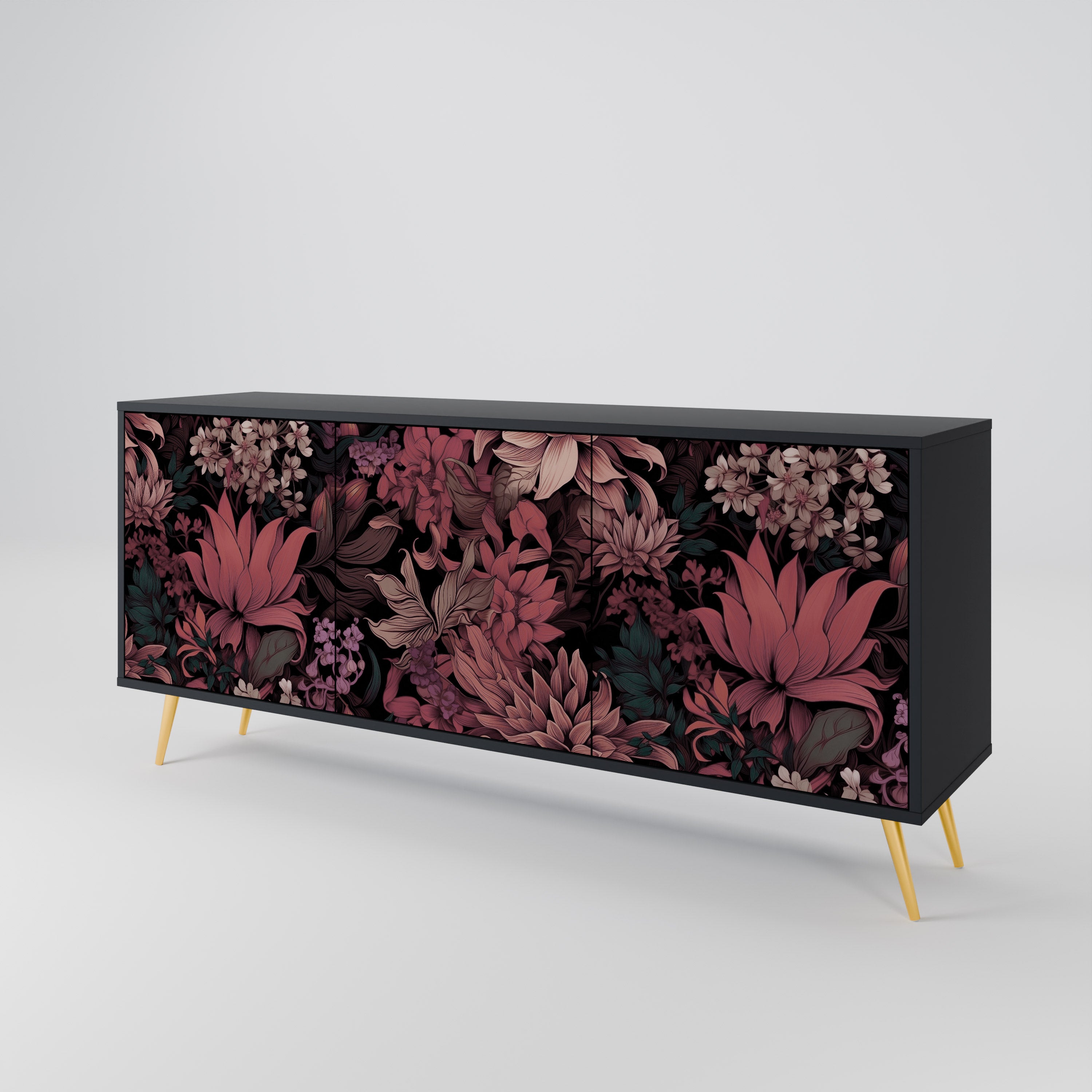 FLORAL WHISPER 3-dörrars skänk i svart finish