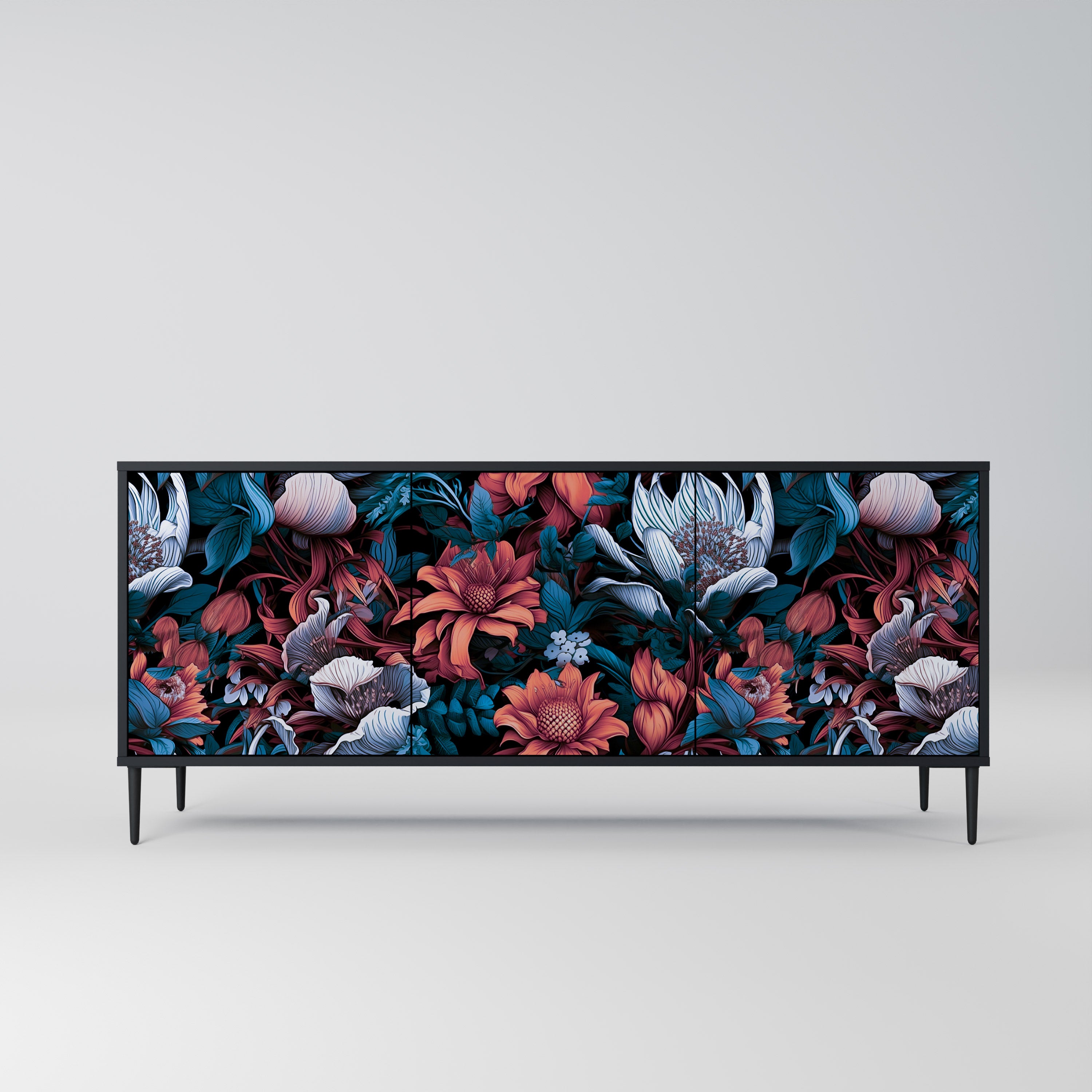 ETHEREAL BLOSSOMS 3-dörrars skänk i svart finish