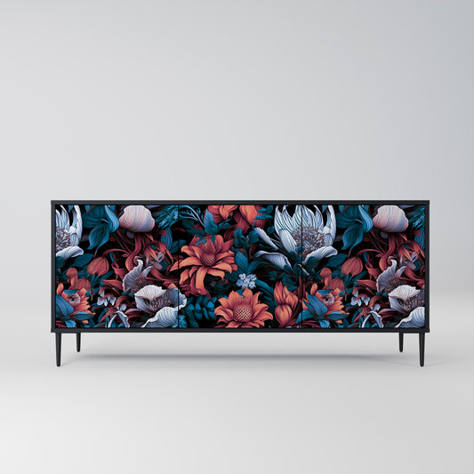 ETHEREAL BLOSSOMS 3-dörrars skänk i svart finish