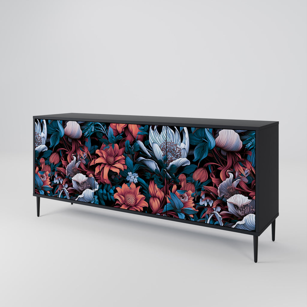 ETHEREAL BLOSSOMS 3-dörrars skänk i svart finish