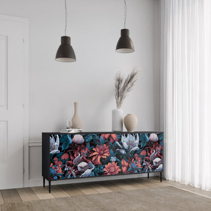 ETHEREAL BLOSSOMS 3-dörrars skänk i svart finish