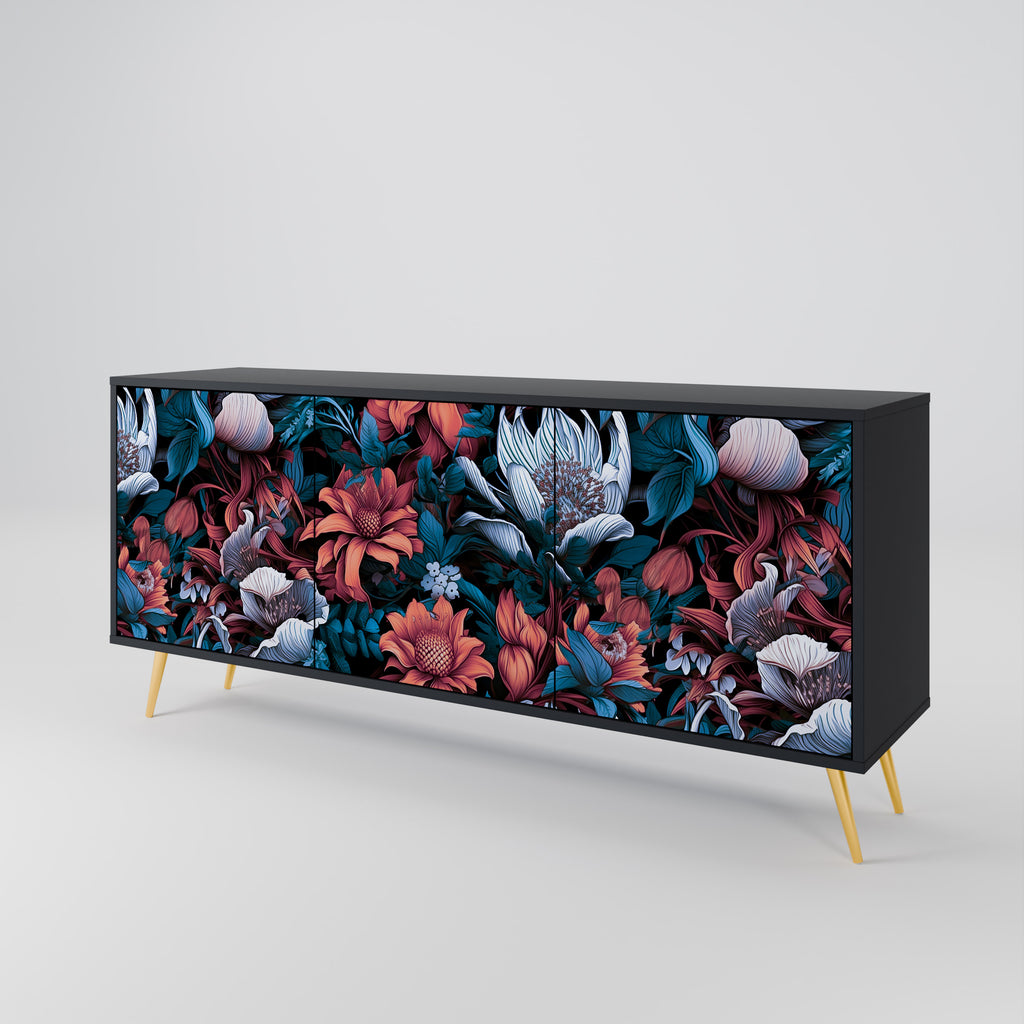 ETHEREAL BLOSSOMS 3-dörrars skänk i svart finish