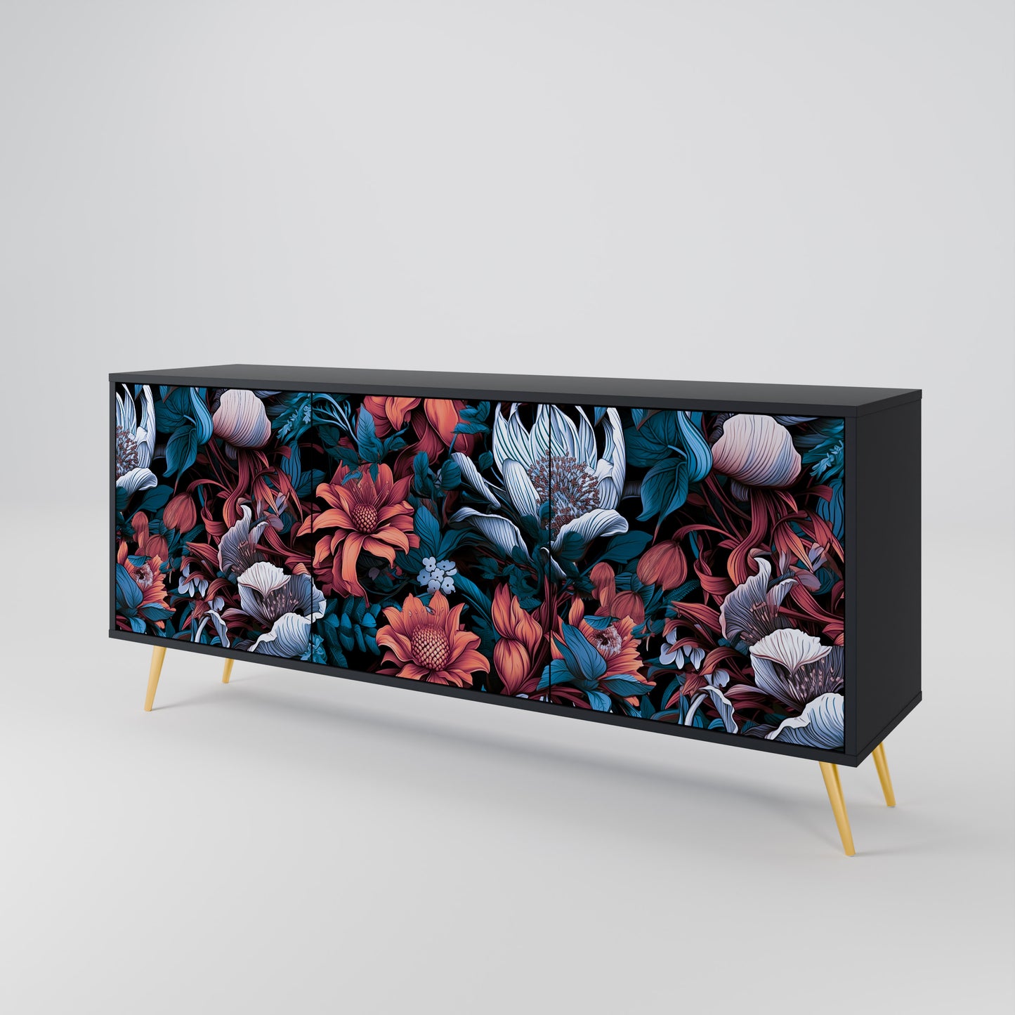 ETHEREAL BLOSSOMS 3-dörrars skänk i svart finish