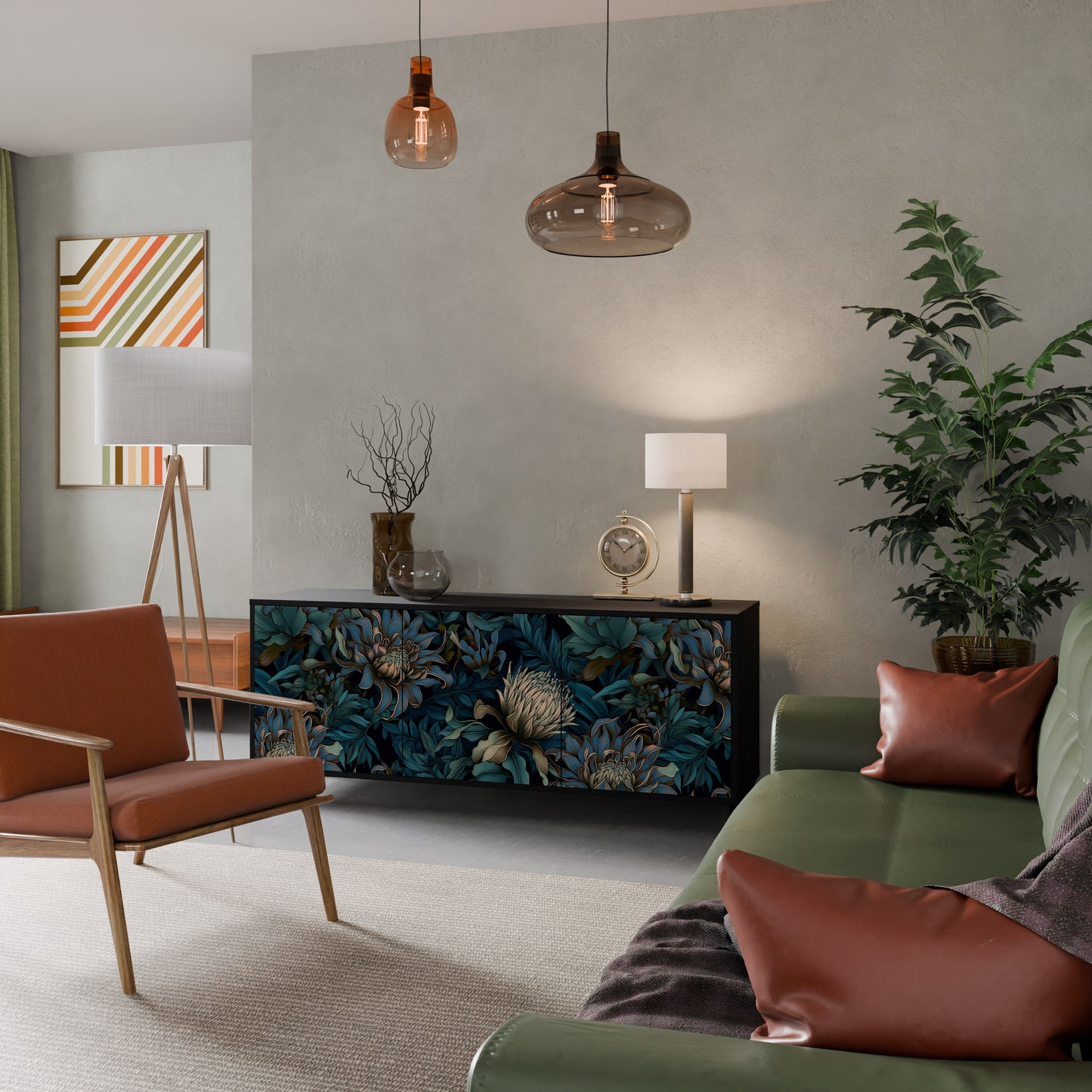 TWILIGHT BLOOM 3-dörrars skänk i svart finish