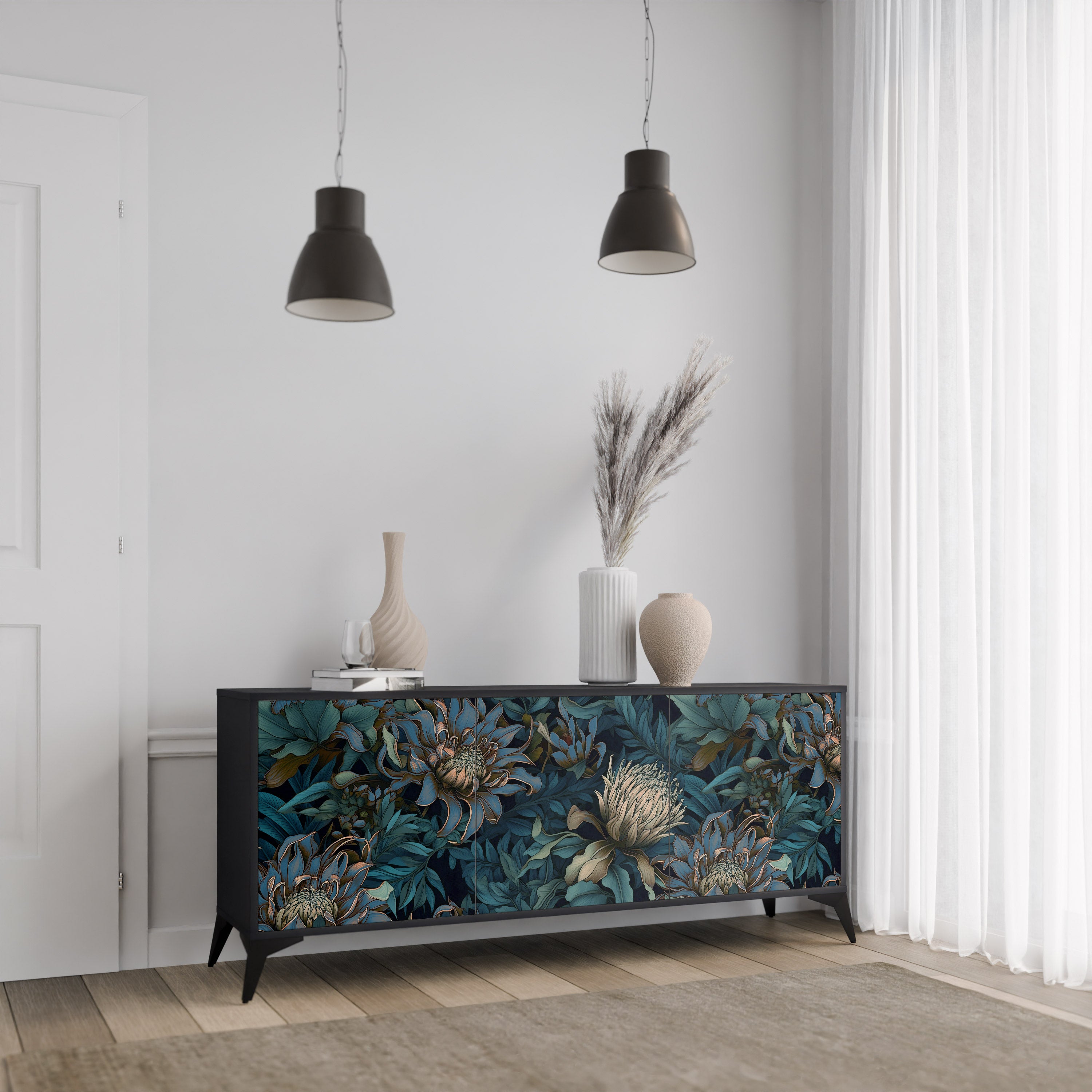 TWILIGHT BLOOM 3-dörrars skänk i svart finish