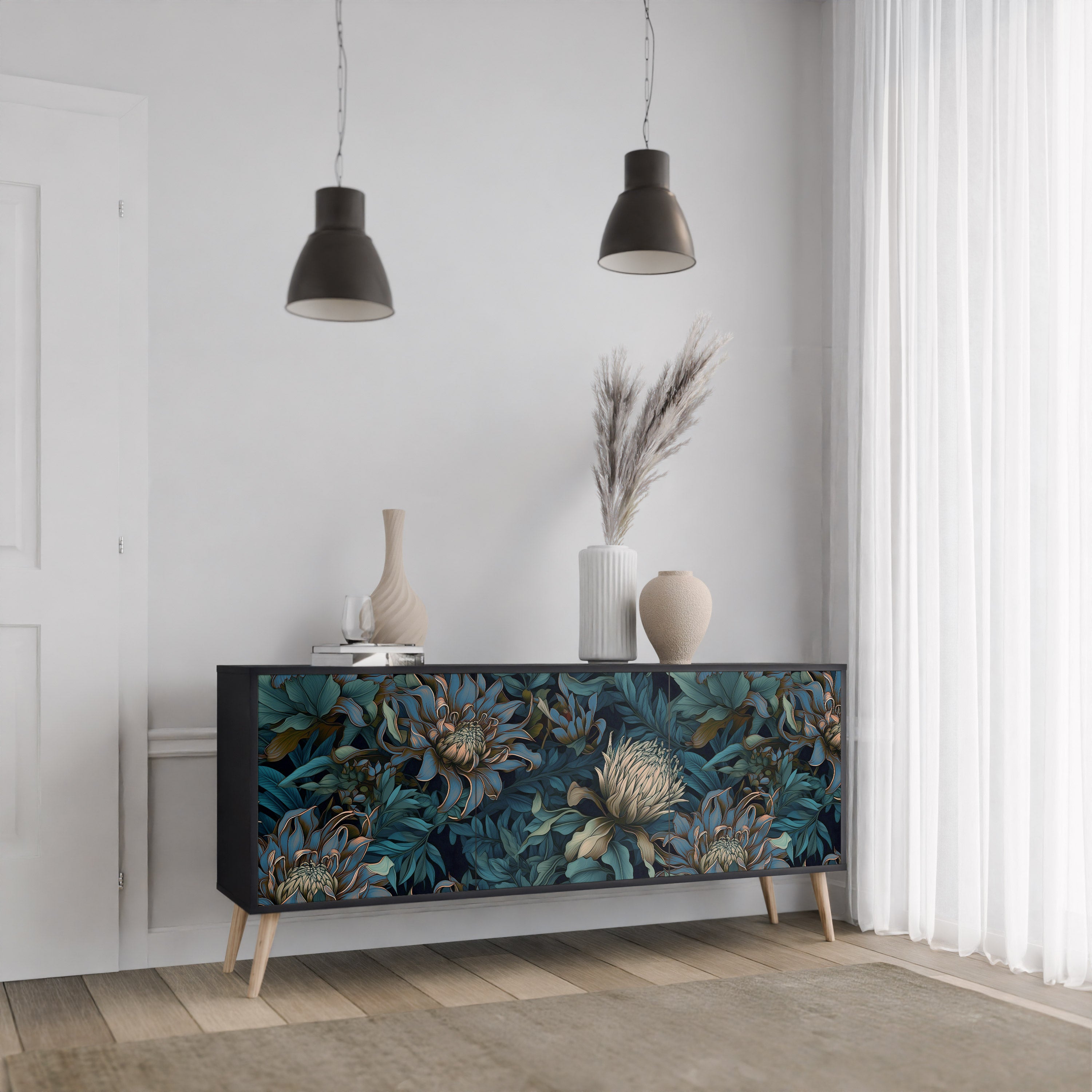 TWILIGHT BLOOM 3-dörrars skänk i svart finish