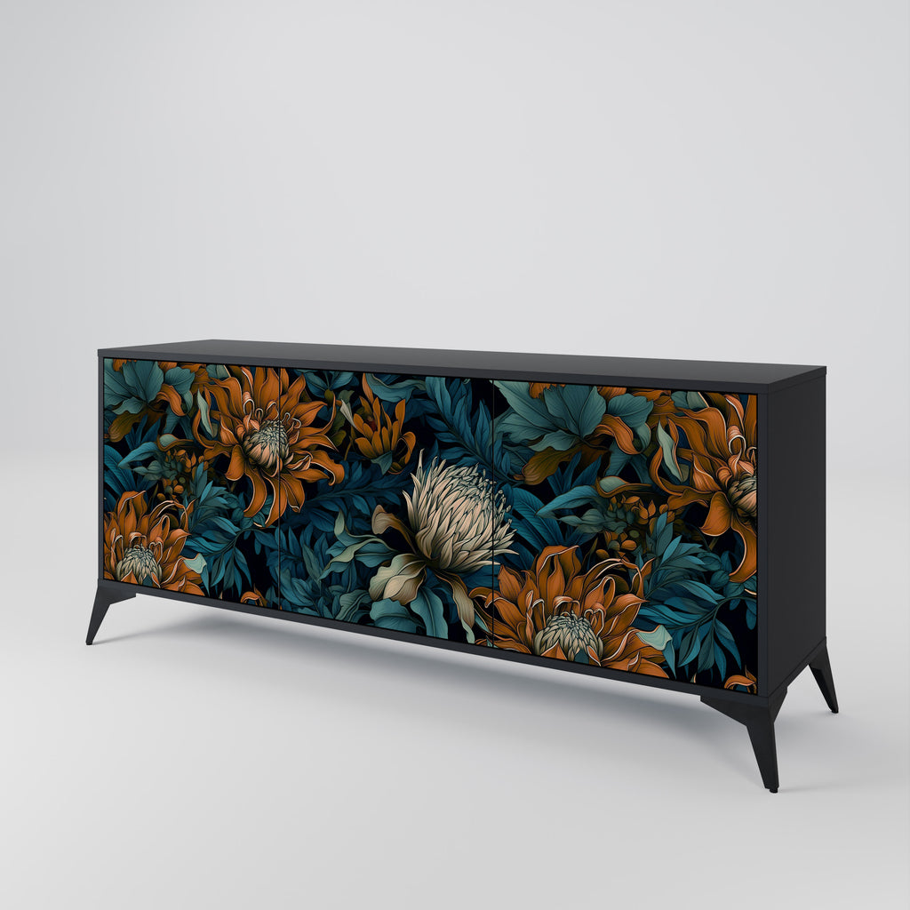 MORNING BLOOM 3-dörrars skänk i svart finish
