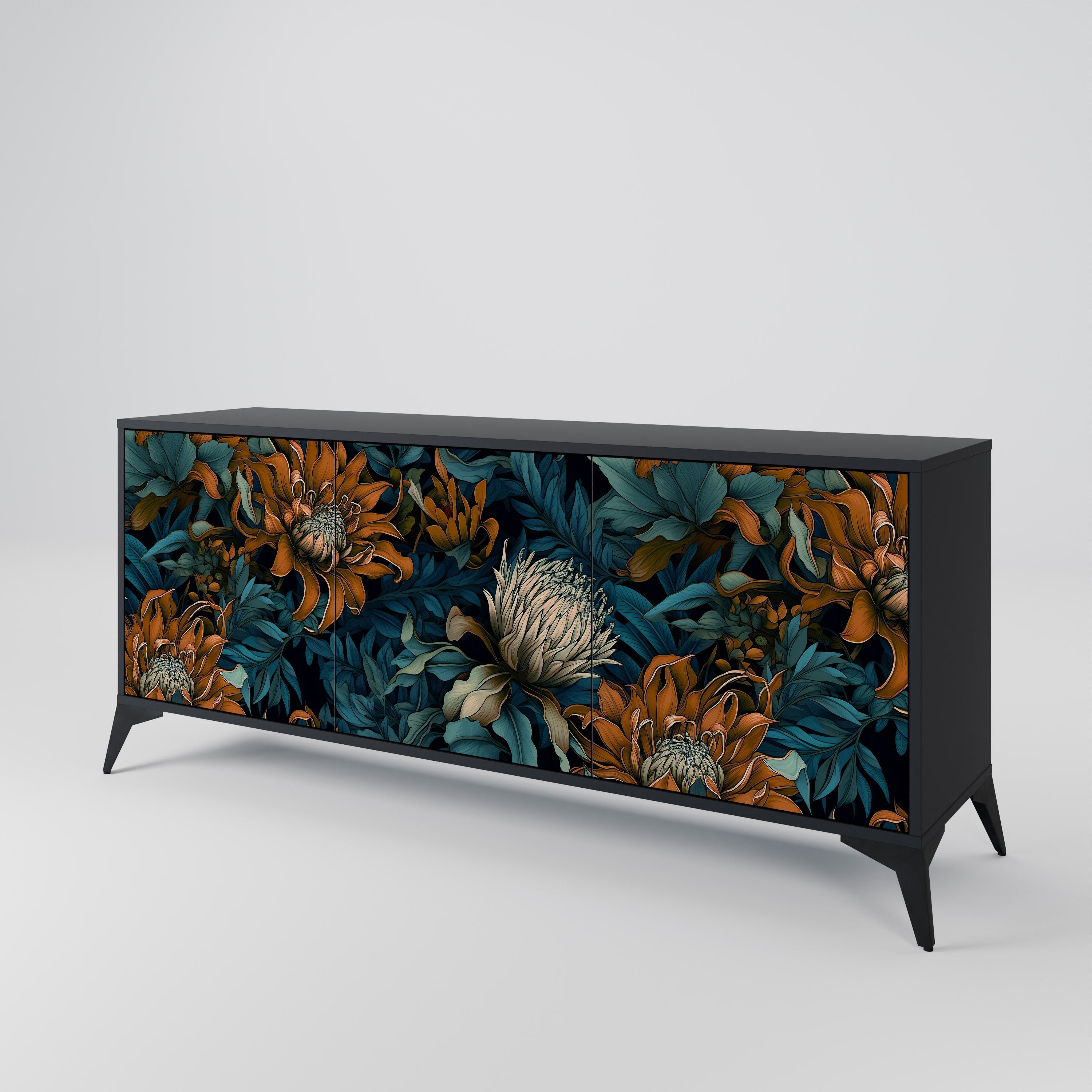 MORNING BLOOM 3-dörrars skänk i svart finish