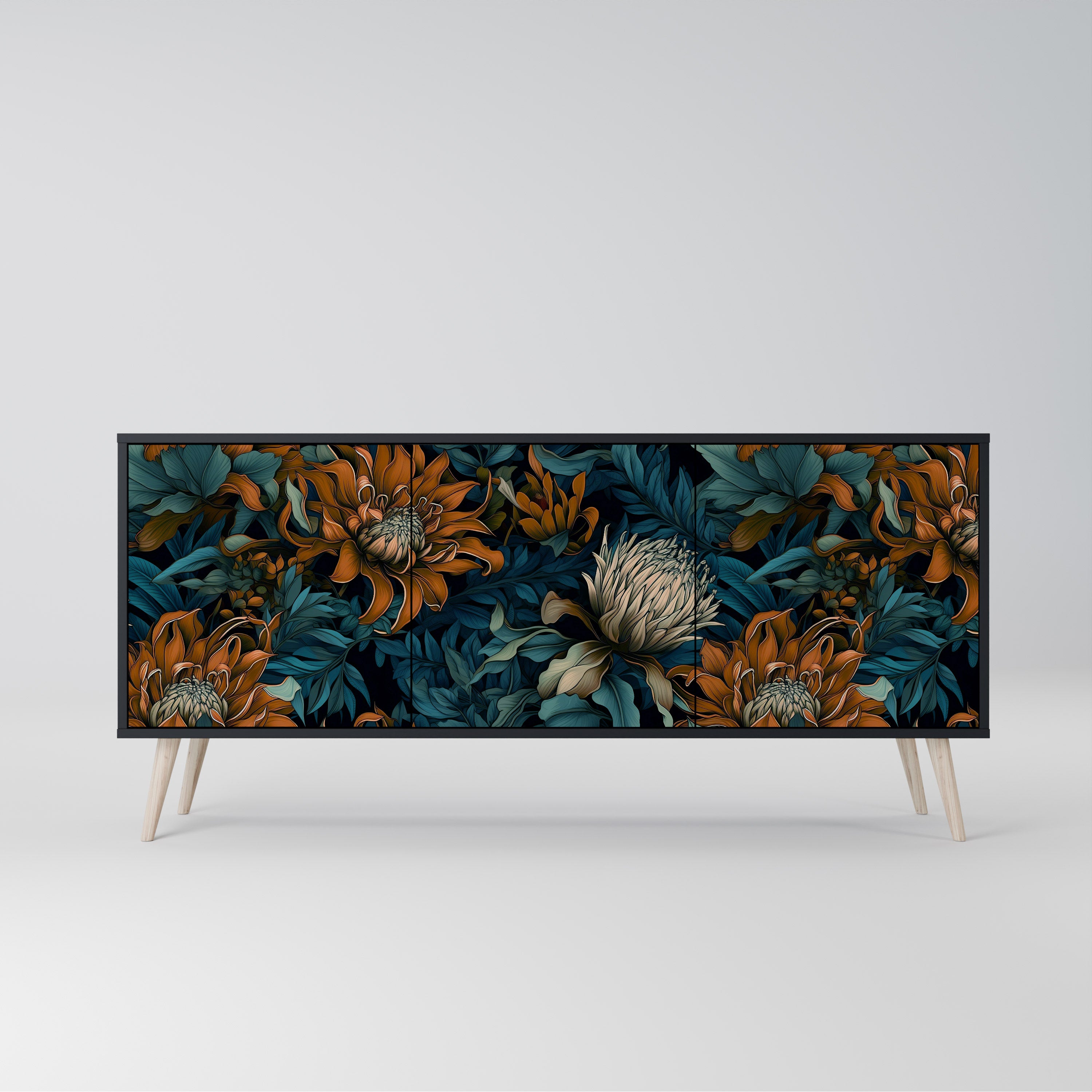 MORNING BLOOM 3-dörrars skänk i svart finish