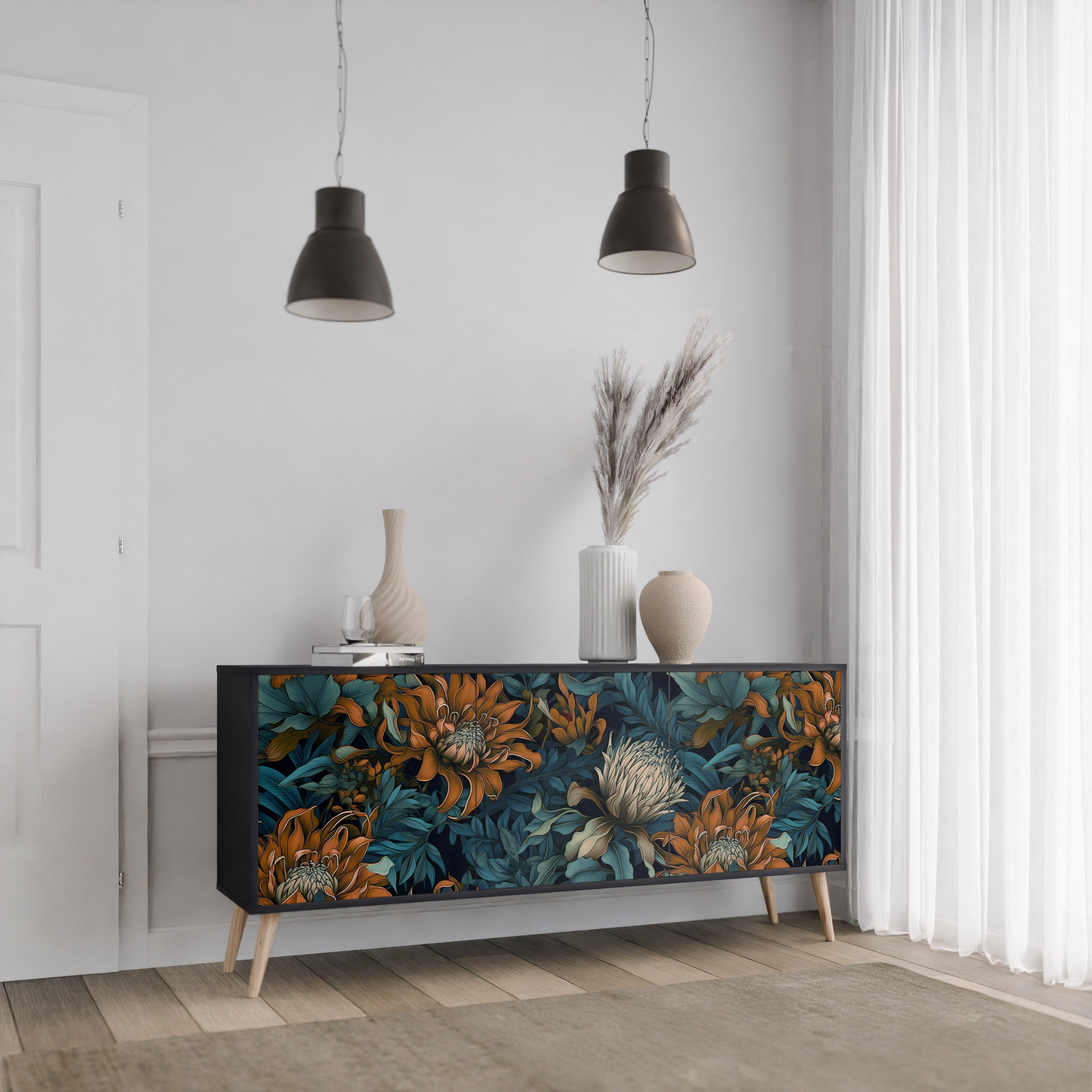 MORNING BLOOM 3-dörrars skänk i svart finish