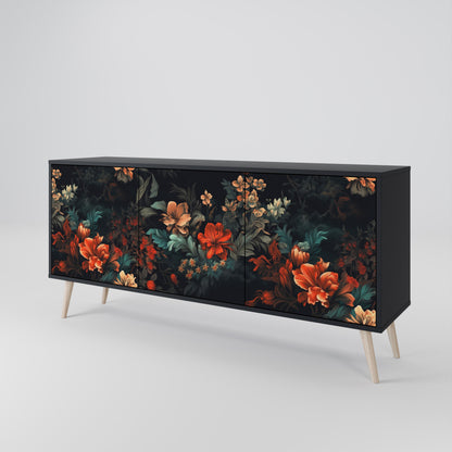 IMAGINARY BLOSSOM 3-dörrars skänk i svart finish