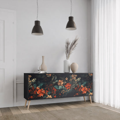 IMAGINARY BLOSSOM 3-dörrars skänk i svart finish