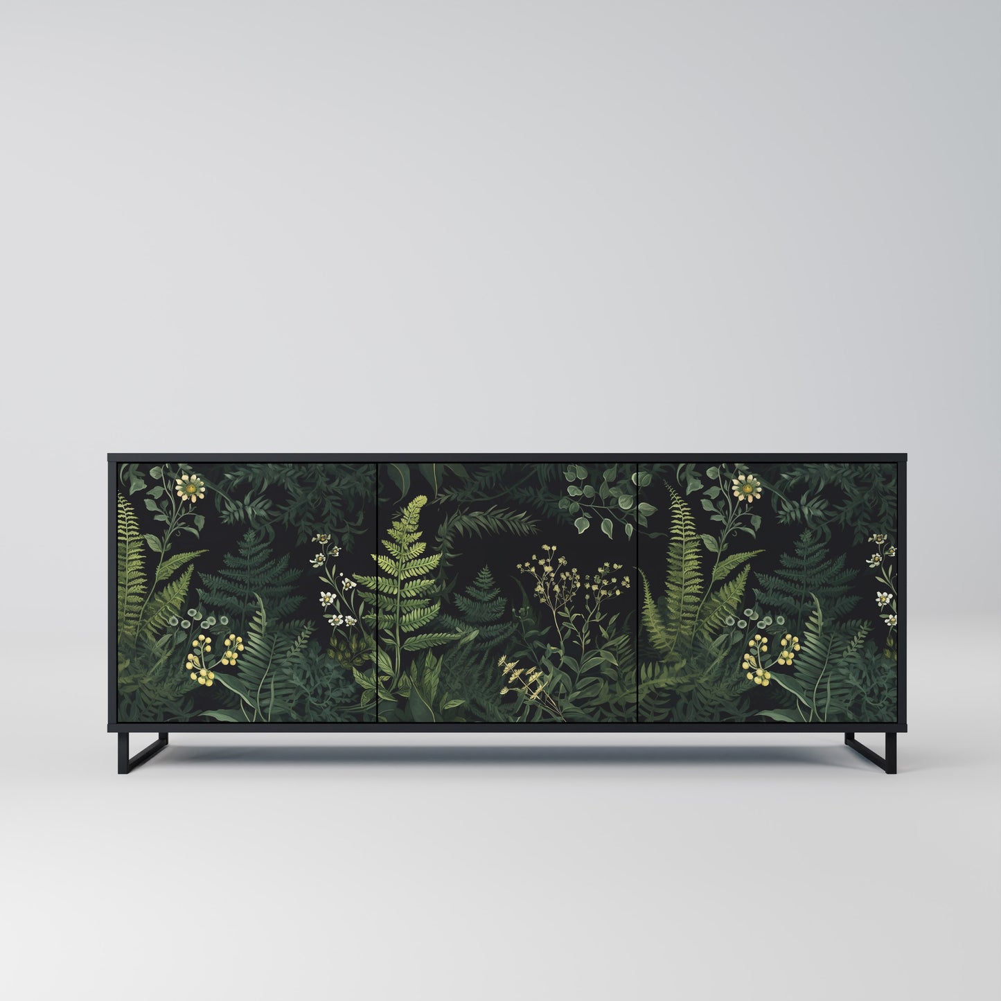 FERN FLOWERS 3-dörrars skänk i svart finish