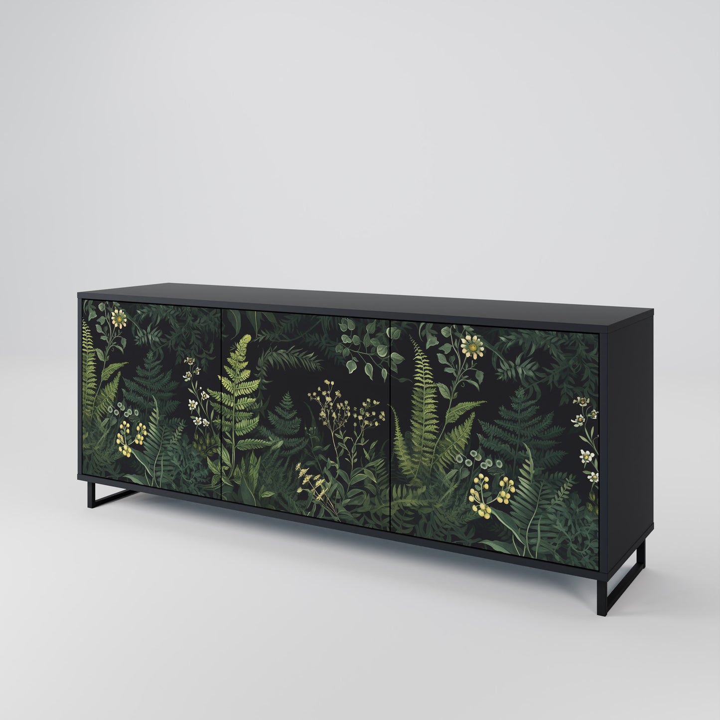 FERN FLOWERS 3-dörrars skänk i svart finish