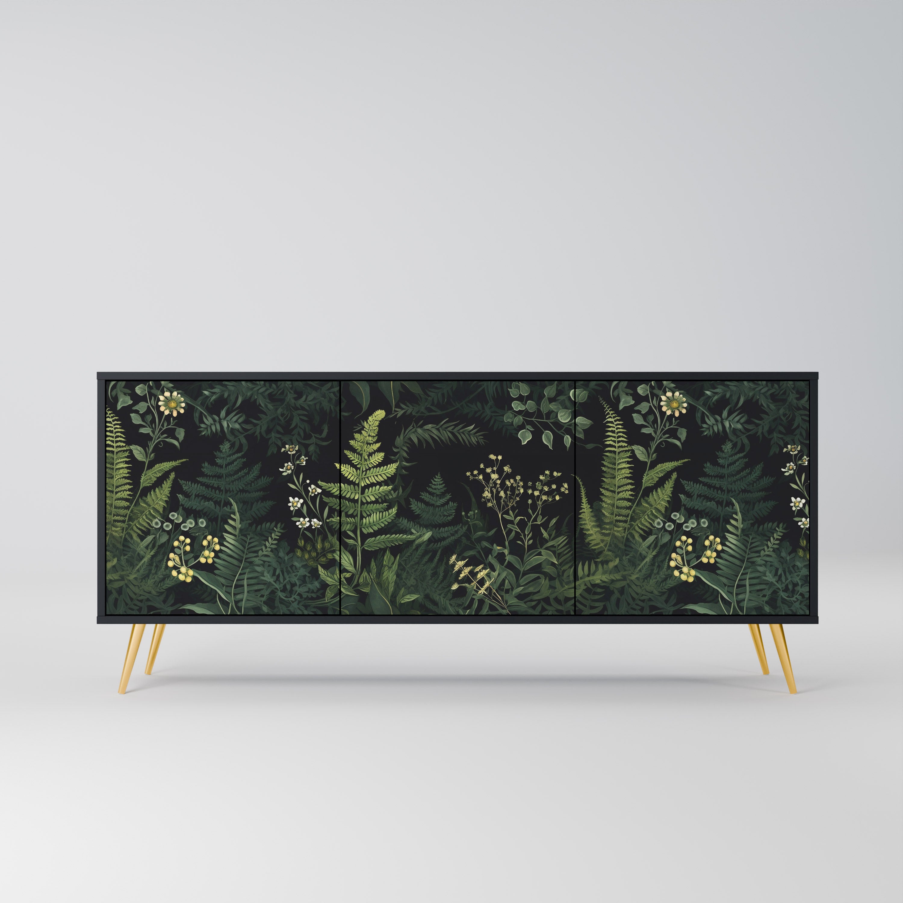 FERN FLOWERS 3-dörrars skänk i svart finish