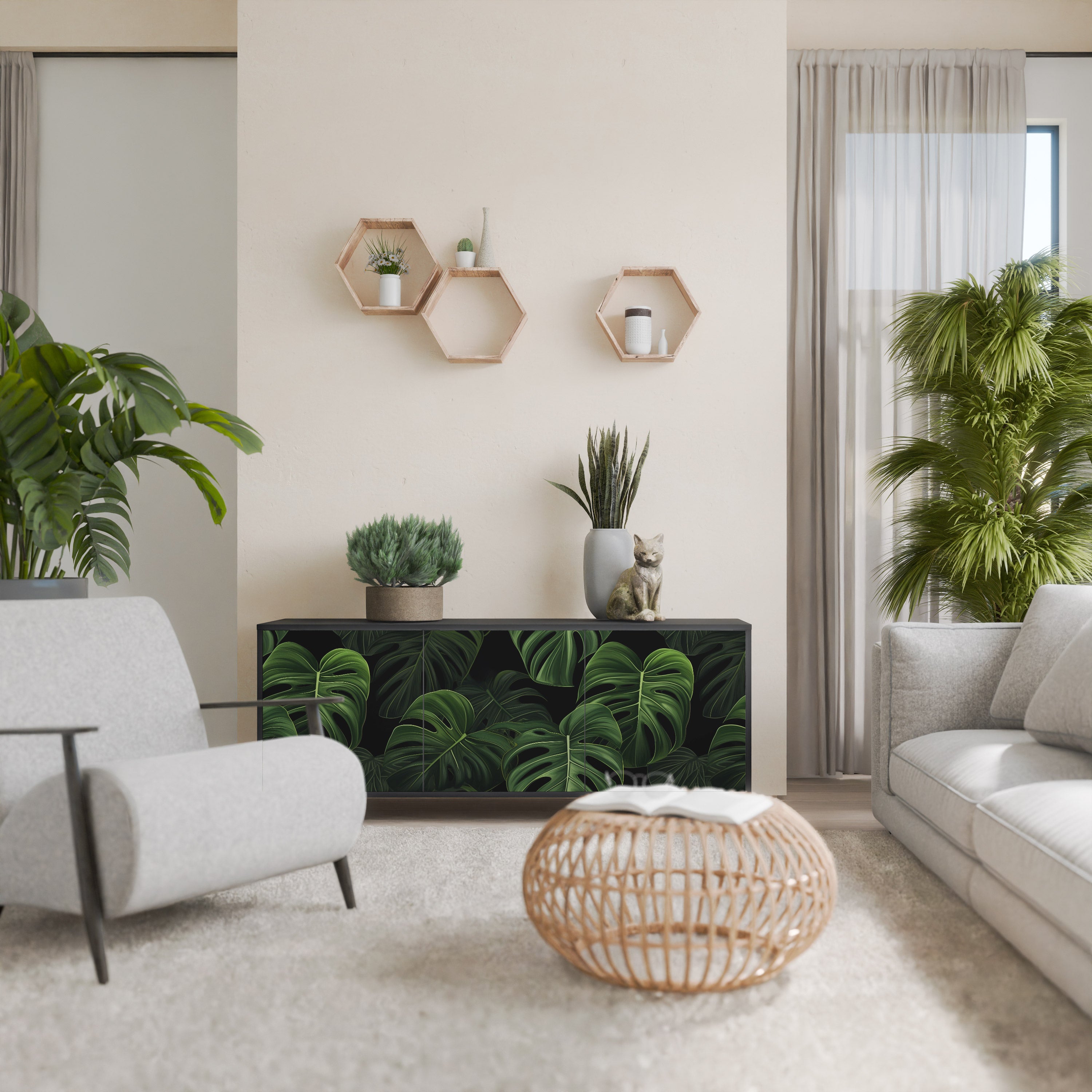 INFINITE MONSTERA 3-dörrars skänk i svart finish