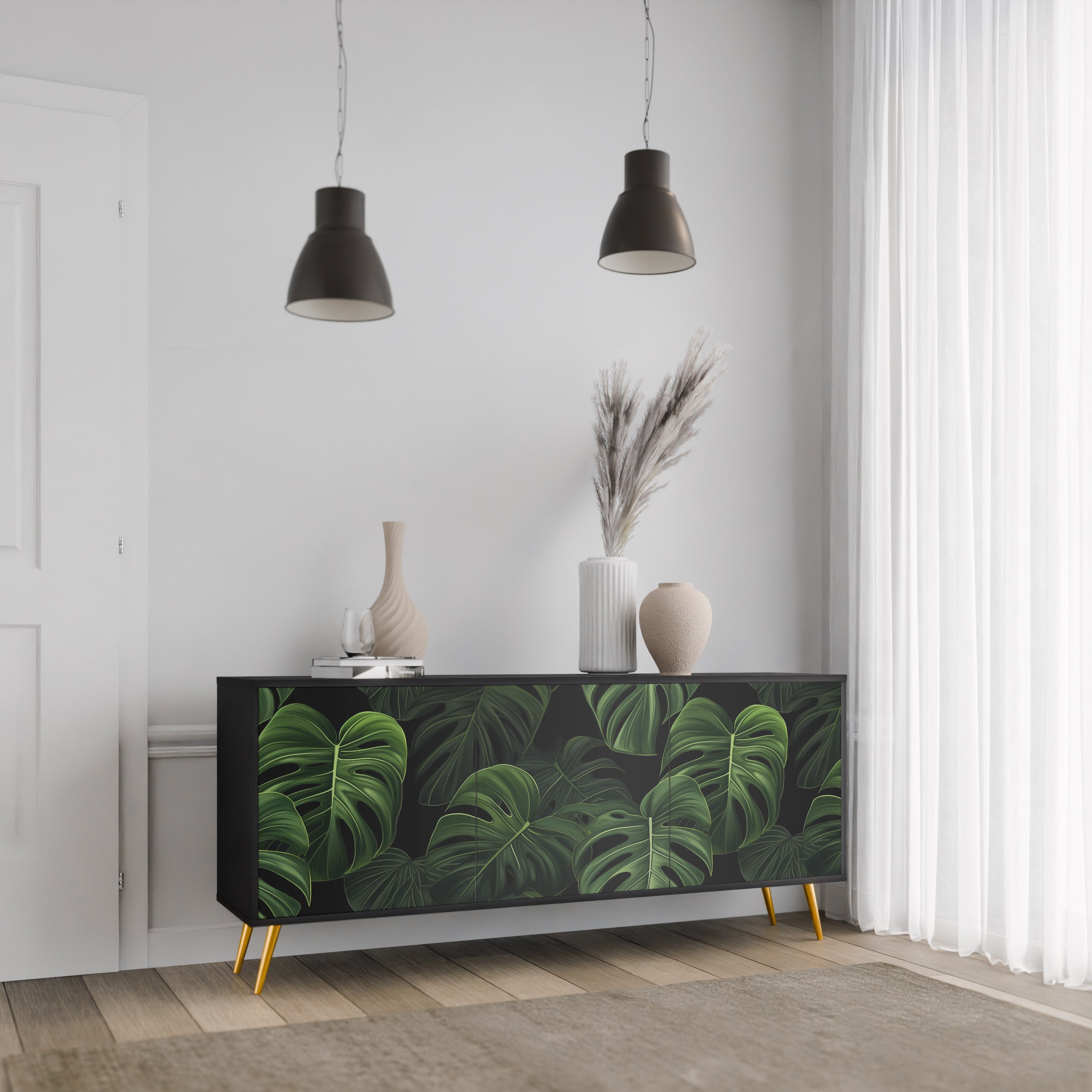 INFINITE MONSTERA 3-dörrars skänk i svart finish