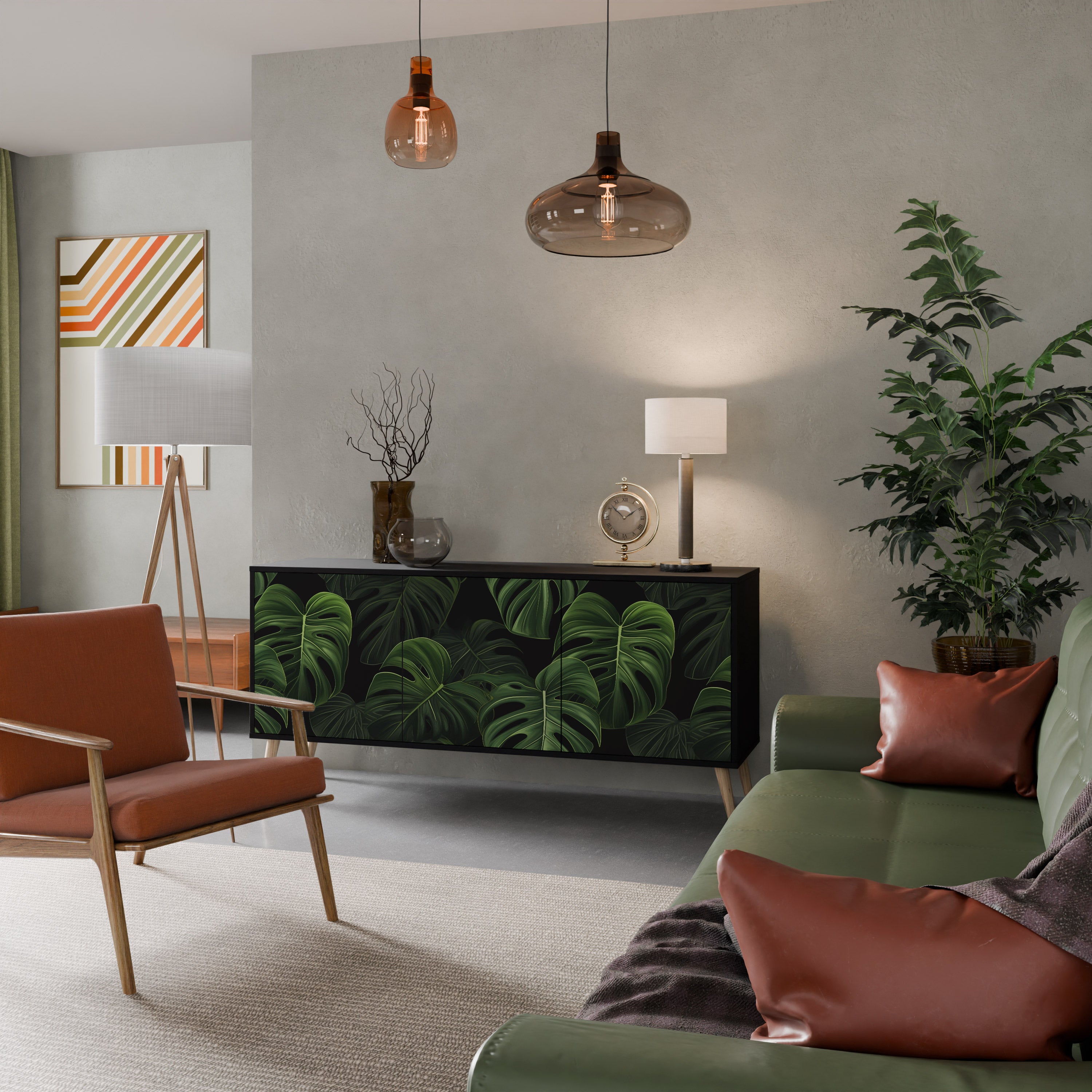 INFINITE MONSTERA 3-dörrars skänk i svart finish
