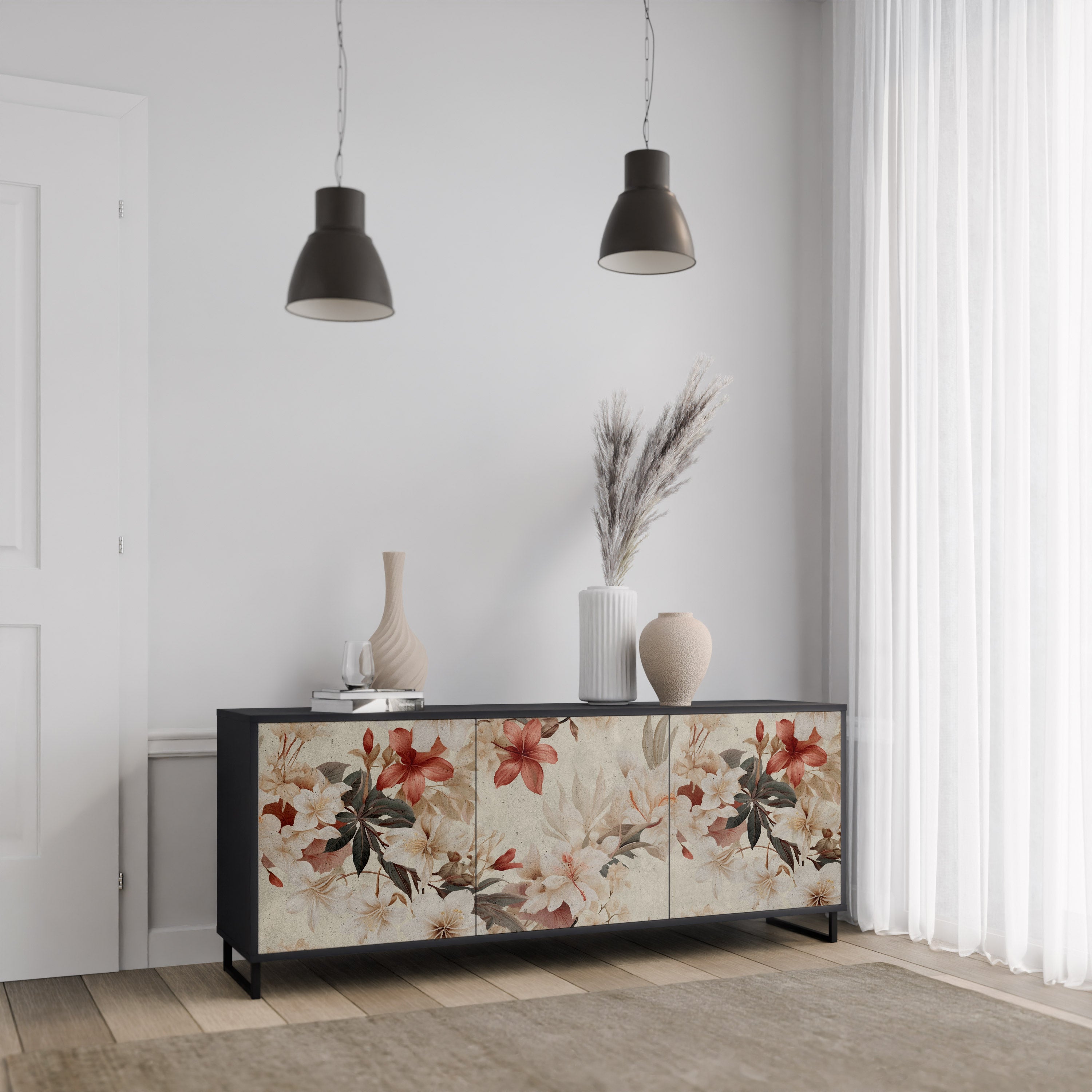 PETAL HARMONY 3-dörrars skänk i svart finish