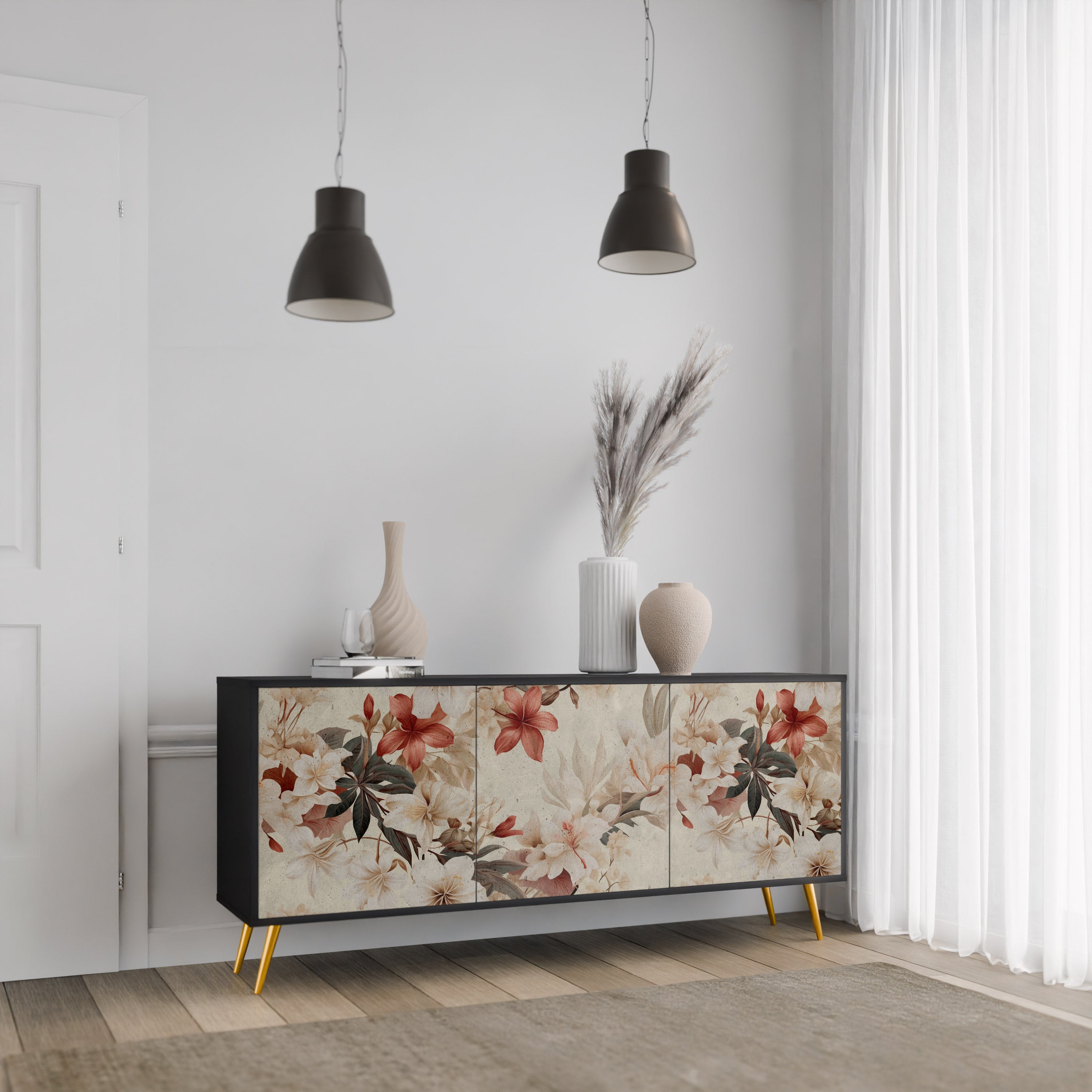 PETAL HARMONY 3-dörrars skänk i svart finish