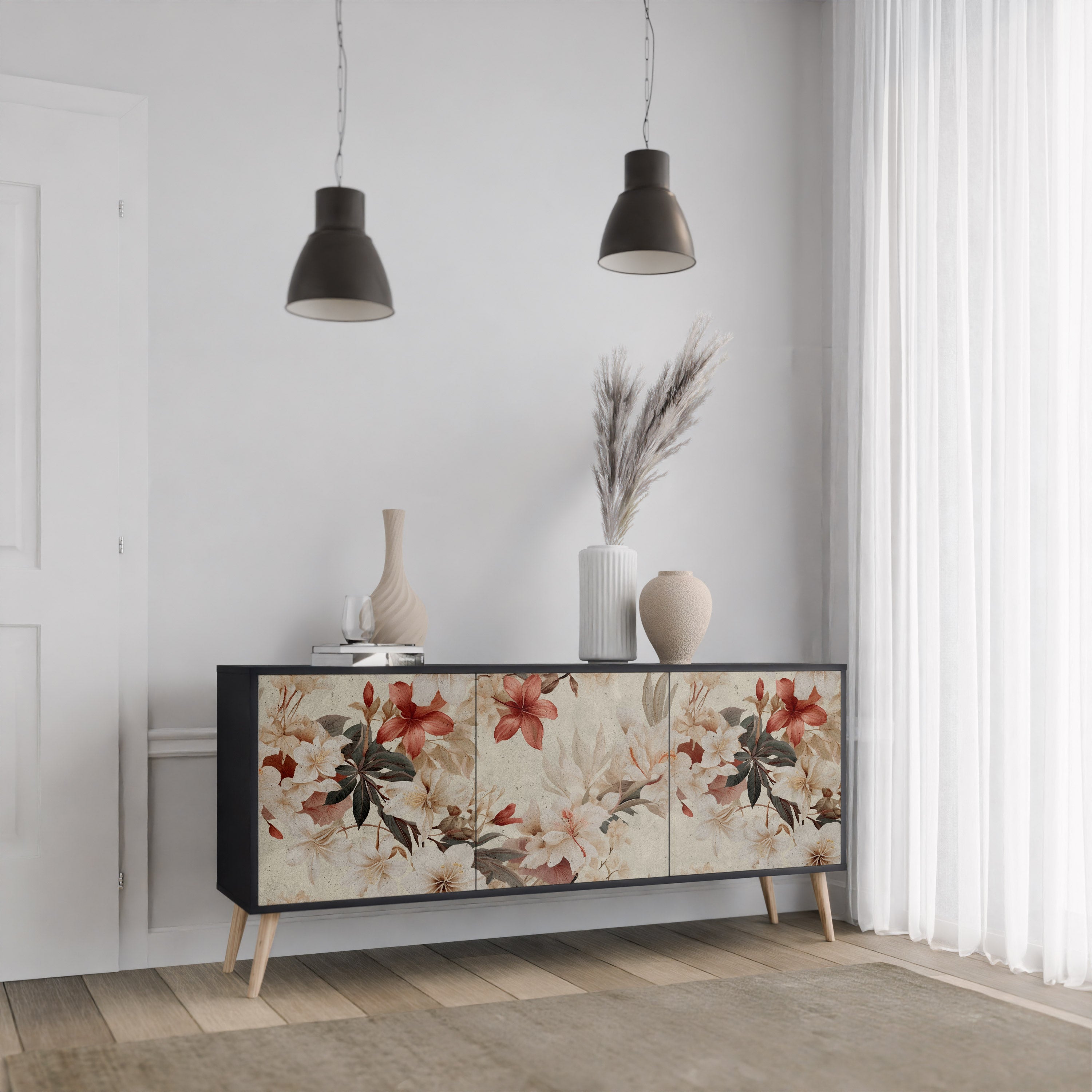 PETAL HARMONY 3-dörrars skänk i svart finish
