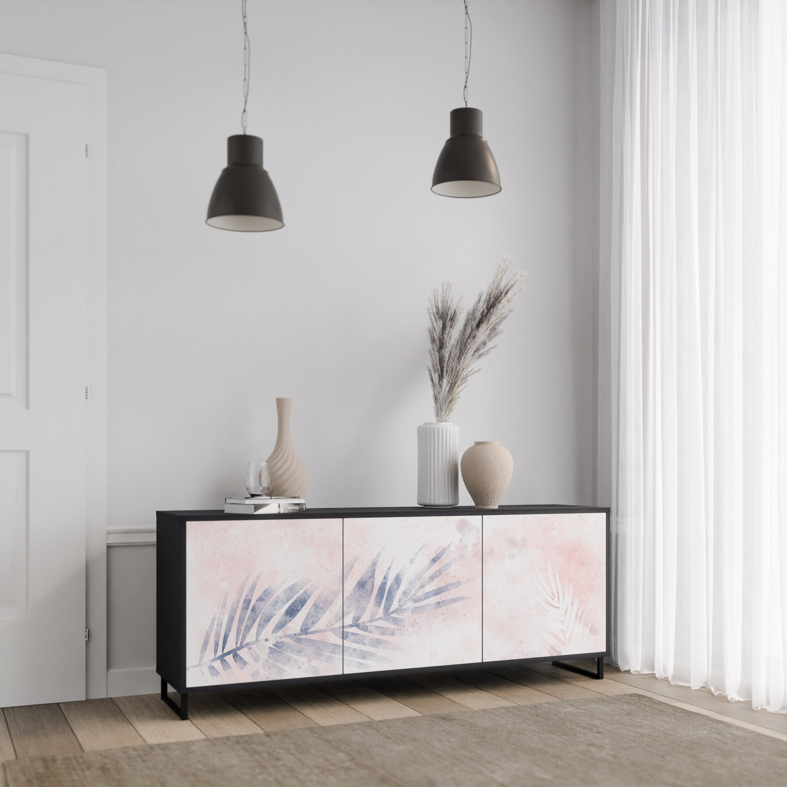 TIDLÖS FLOAT 3-dörrars skänk i svart finish