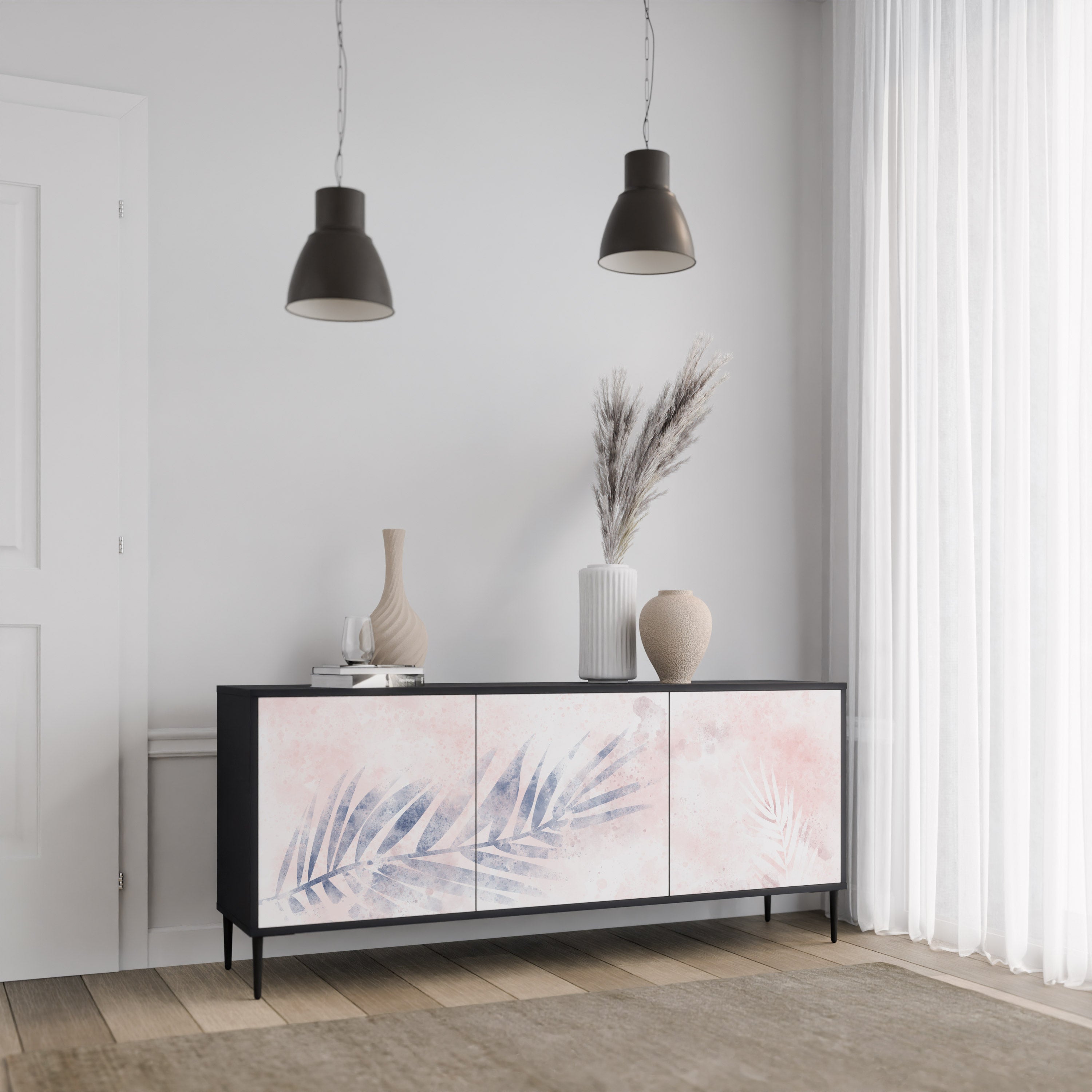 TIDLÖS FLOAT 3-dörrars skänk i svart finish