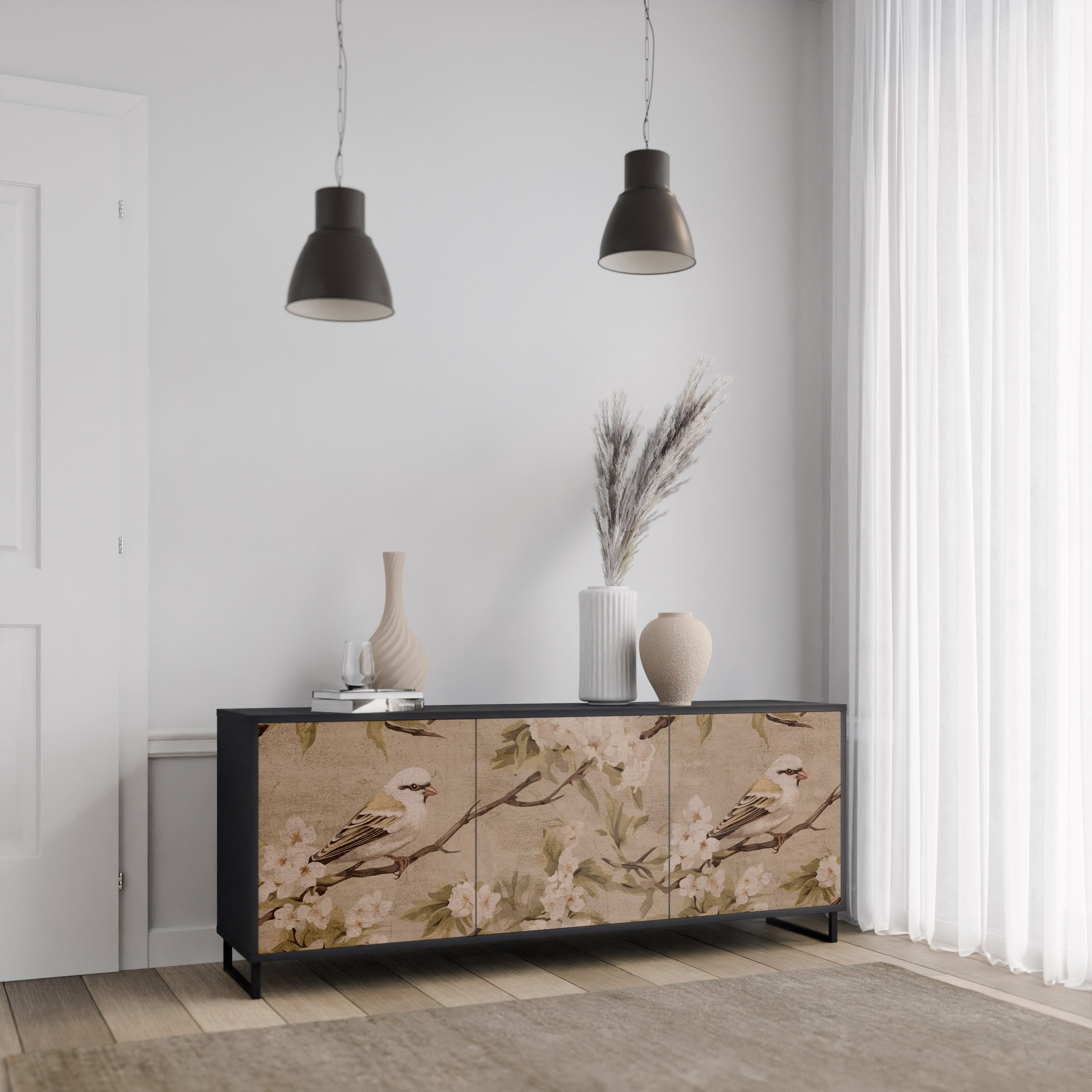 PETAL DISTINGUISH 3-dörrars skänk i svart finish