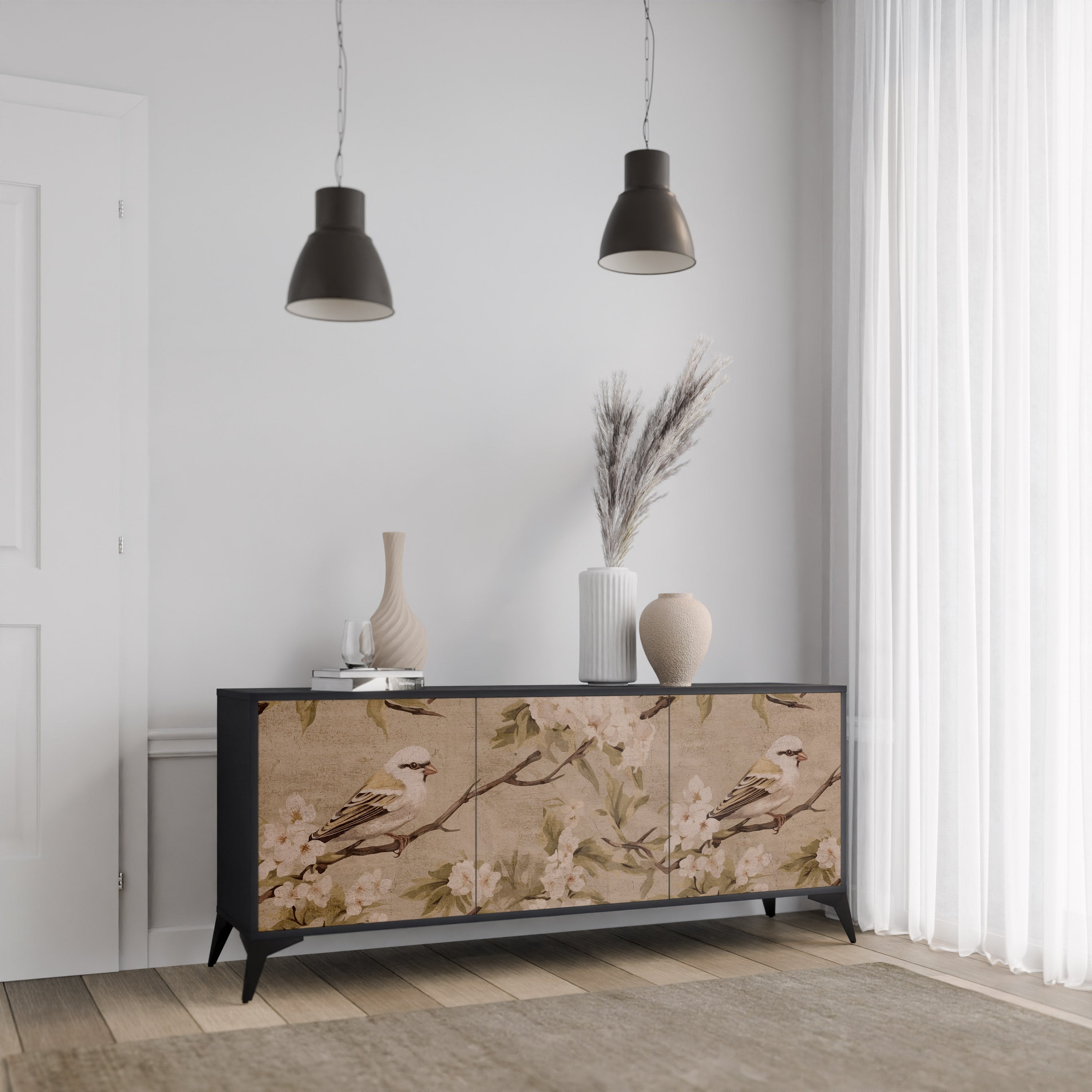 PETAL DISTINGUISH 3-dörrars skänk i svart finish