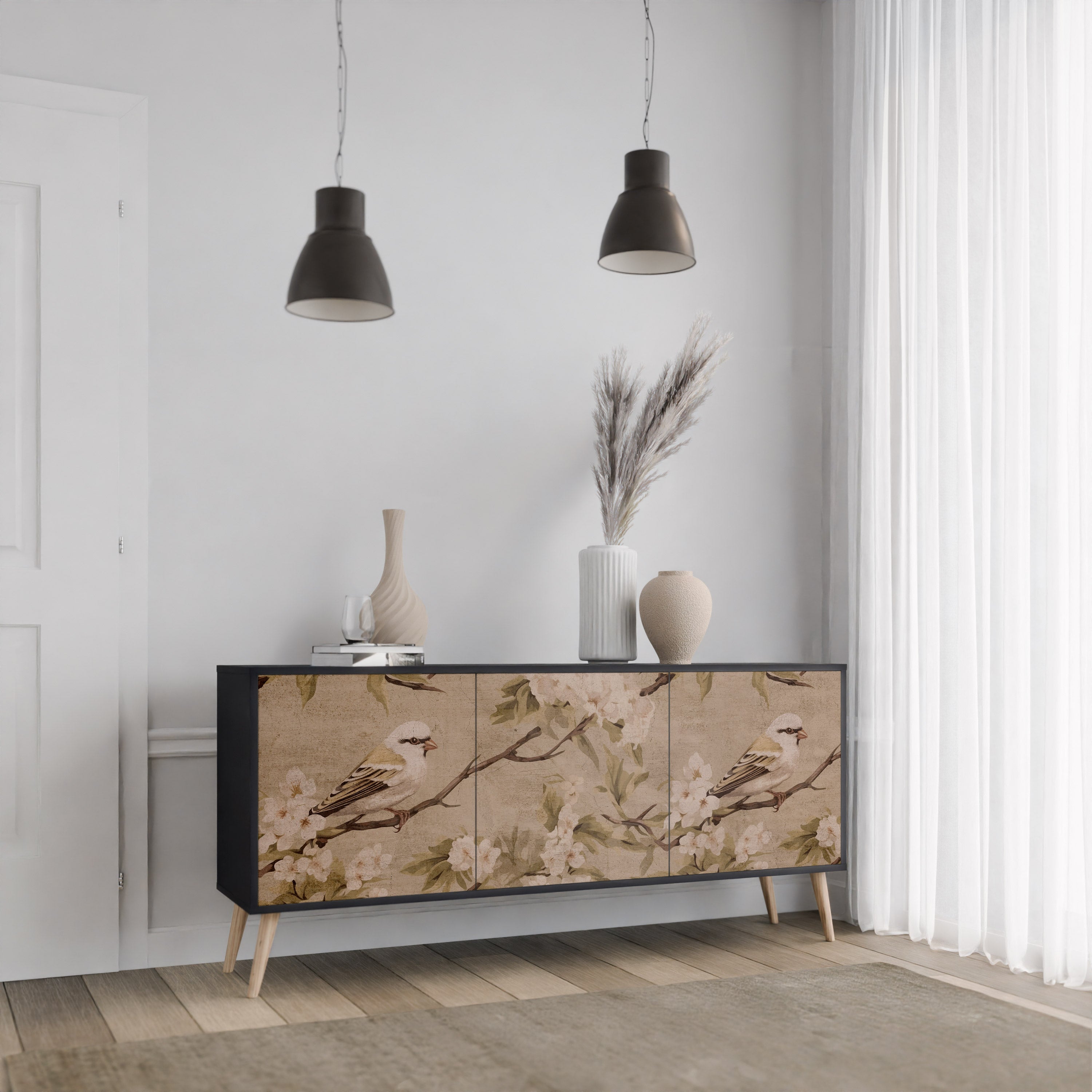 PETAL DISTINGUISH 3-dörrars skänk i svart finish