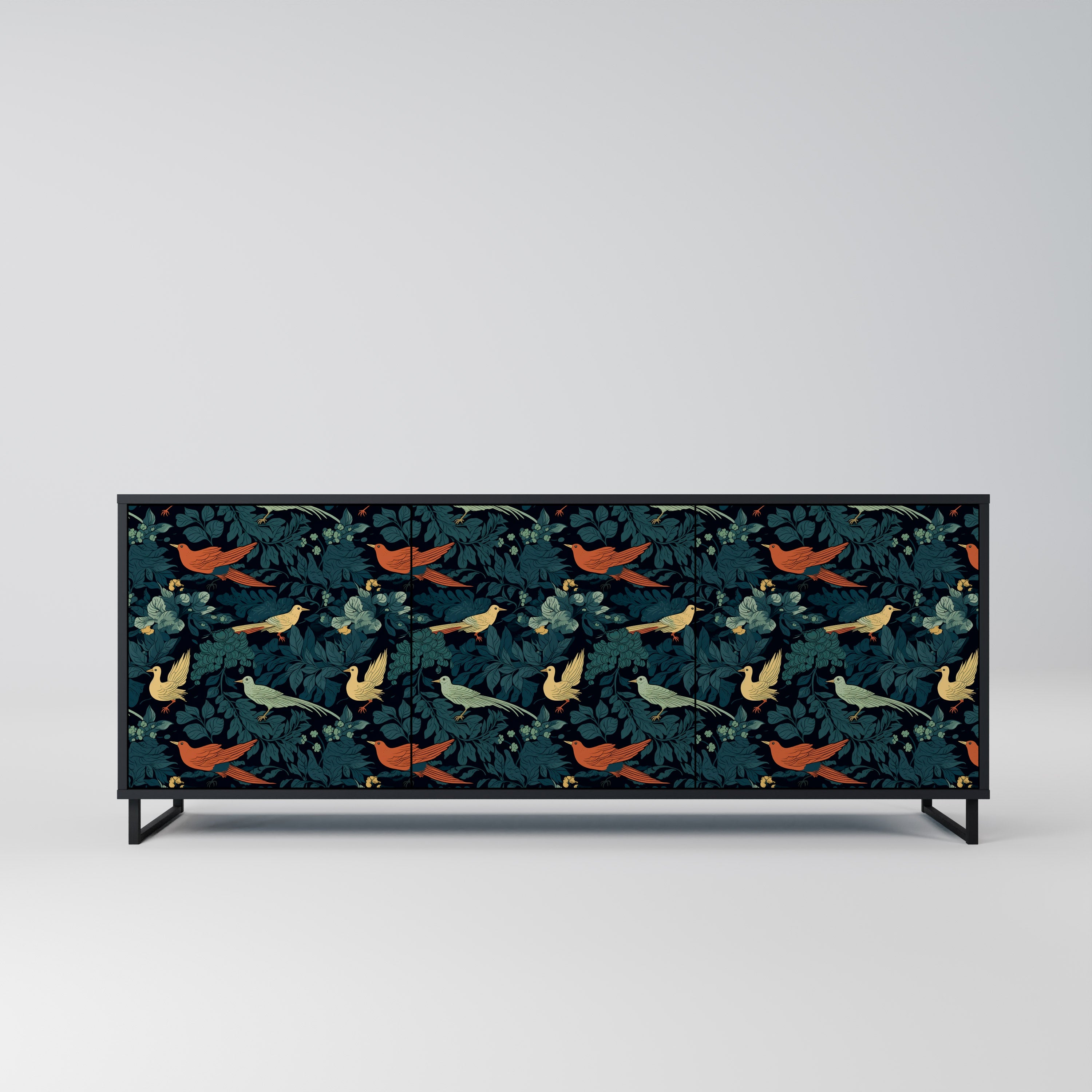 FOWL ORNAMENT 3-dörrars skänk i svart finish