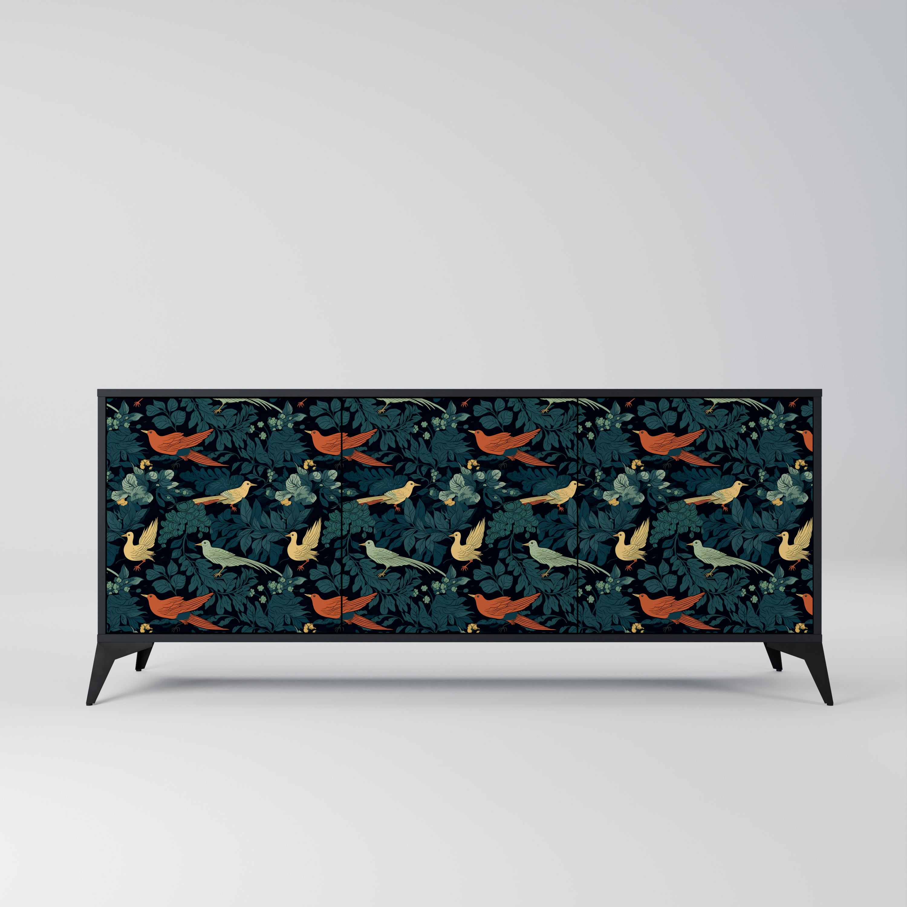 FOWL ORNAMENT 3-dörrars skänk i svart finish