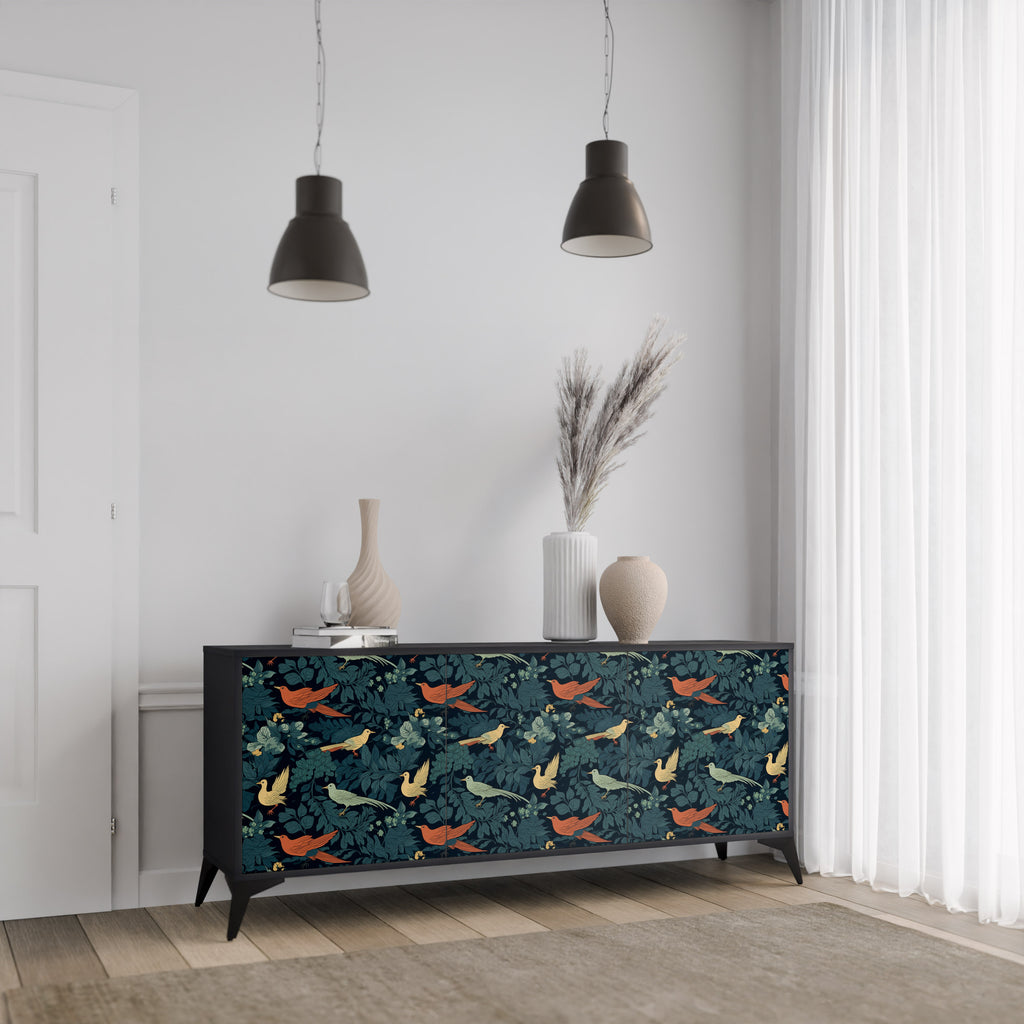 FOWL ORNAMENT 3-dörrars skänk i svart finish