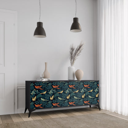 FOWL ORNAMENT 3-dörrars skänk i svart finish