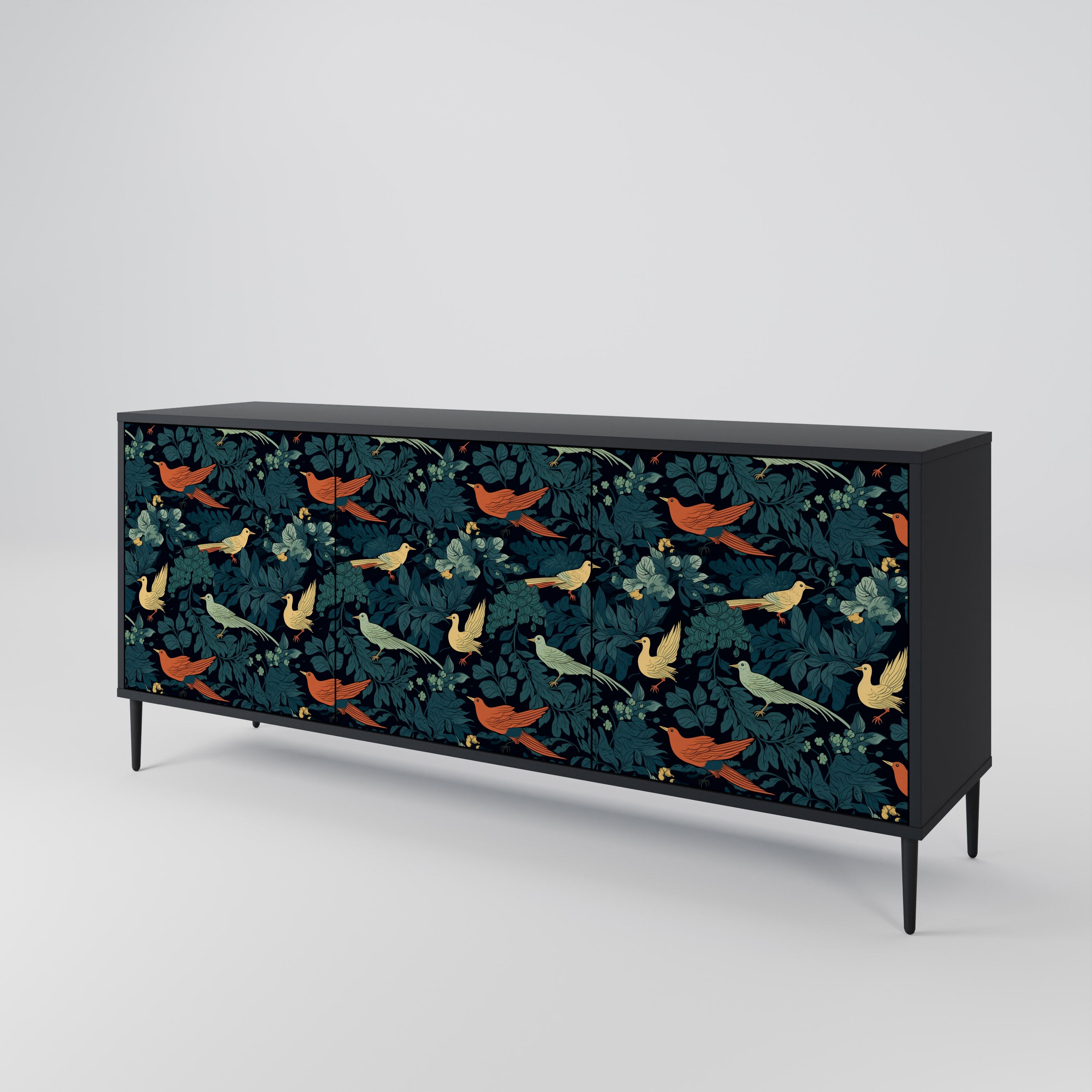 FOWL ORNAMENT 3-dörrars skänk i svart finish