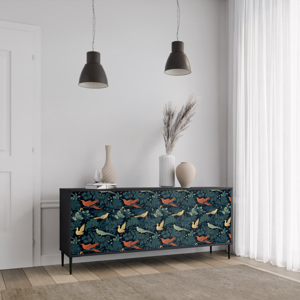 FOWL ORNAMENT 3-dörrars skänk i svart finish