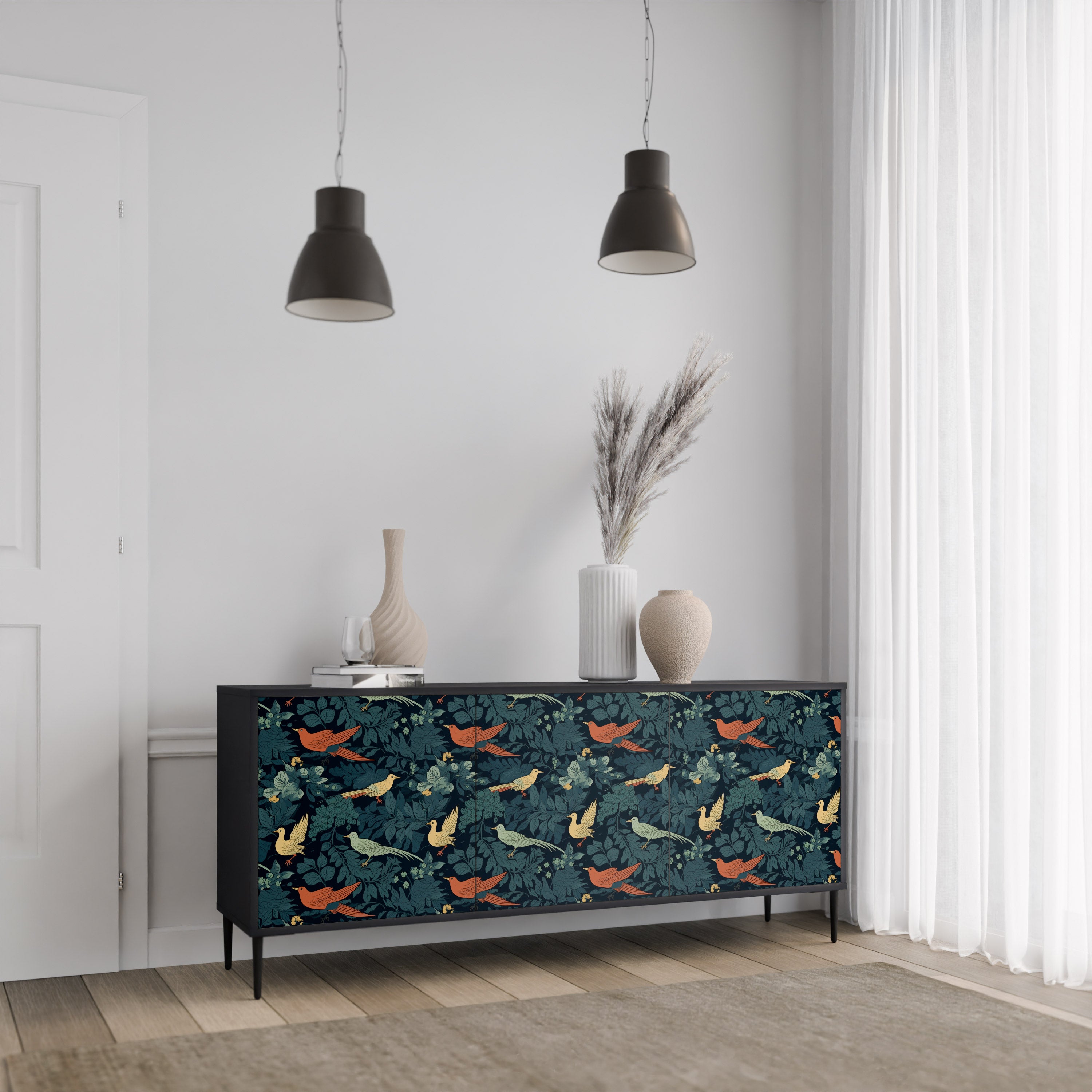FOWL ORNAMENT 3-dörrars skänk i svart finish