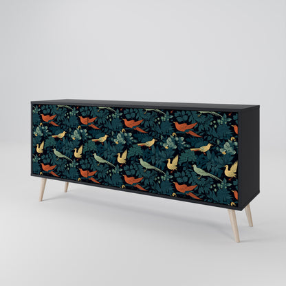 FOWL ORNAMENT 3-dörrars skänk i svart finish