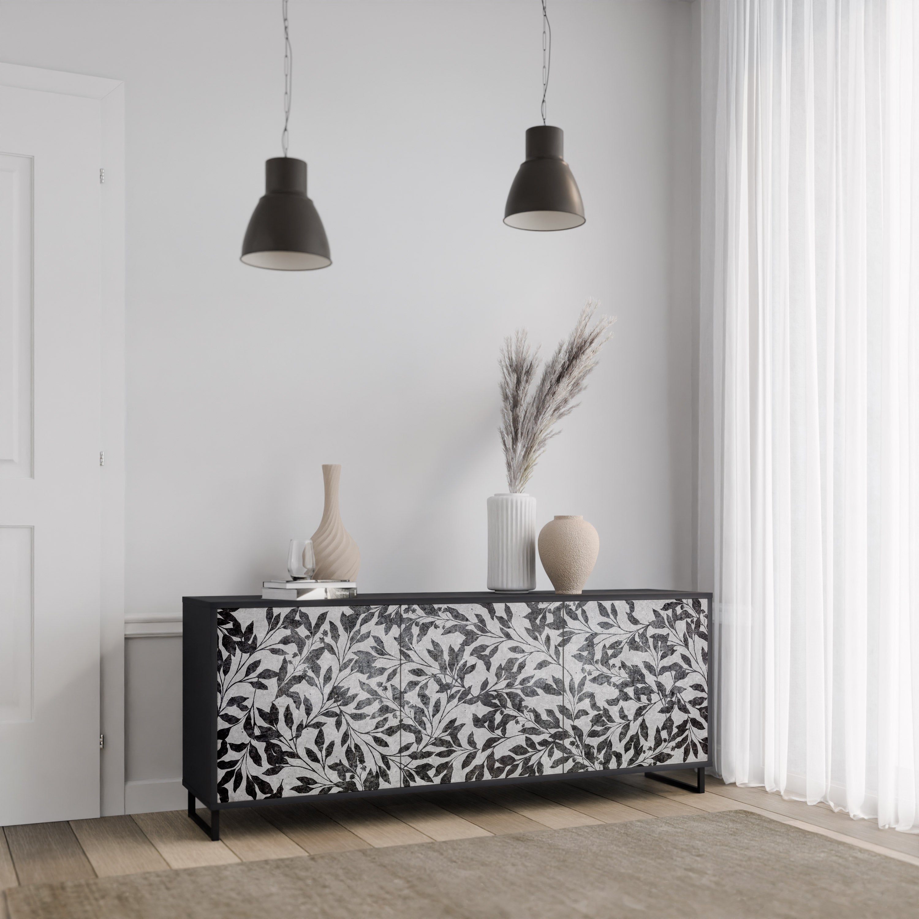 CHARCOAL SPROUT 3-dörrars skänk i svart finish