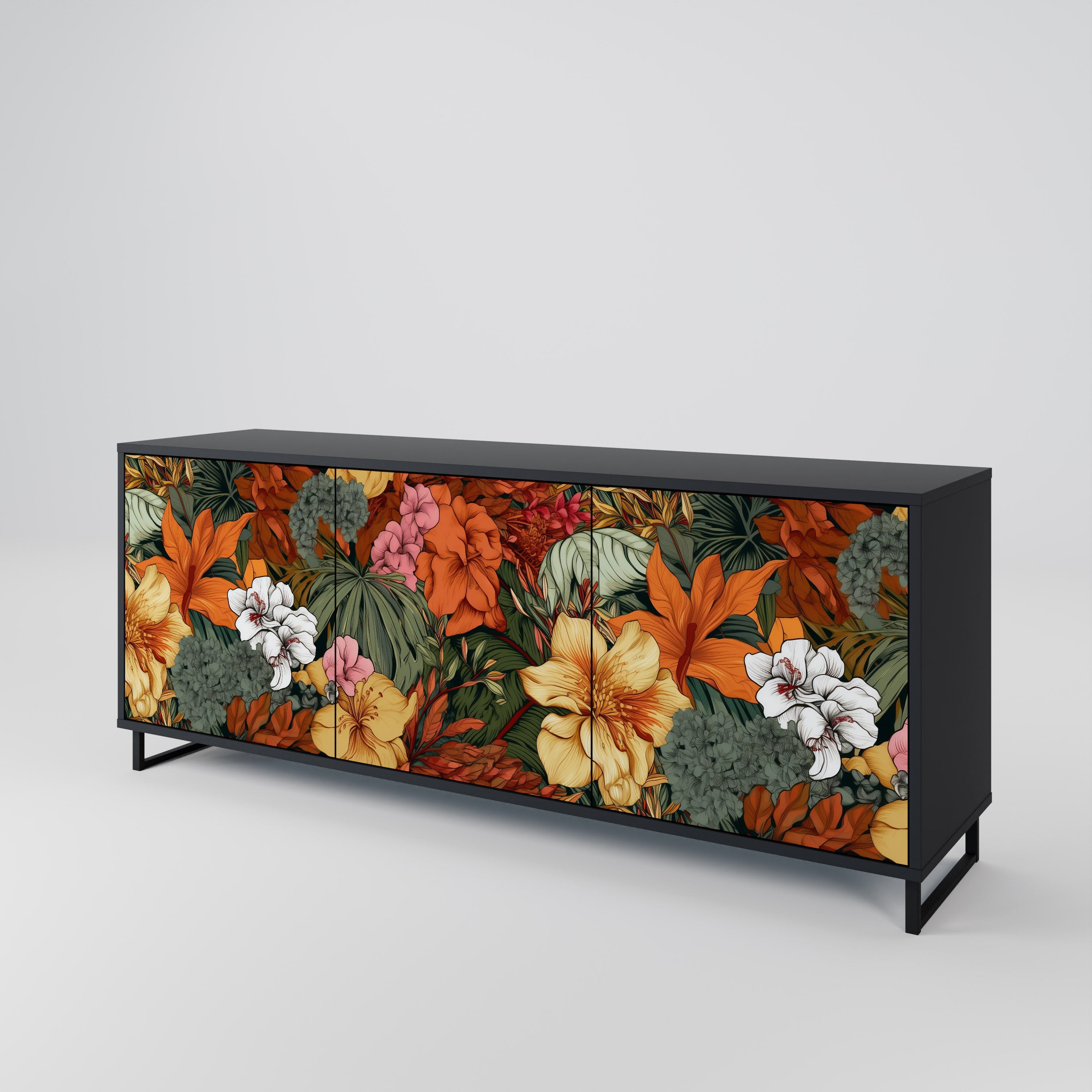 RADIANT FLORA 3-dörrars skänk i svart finish