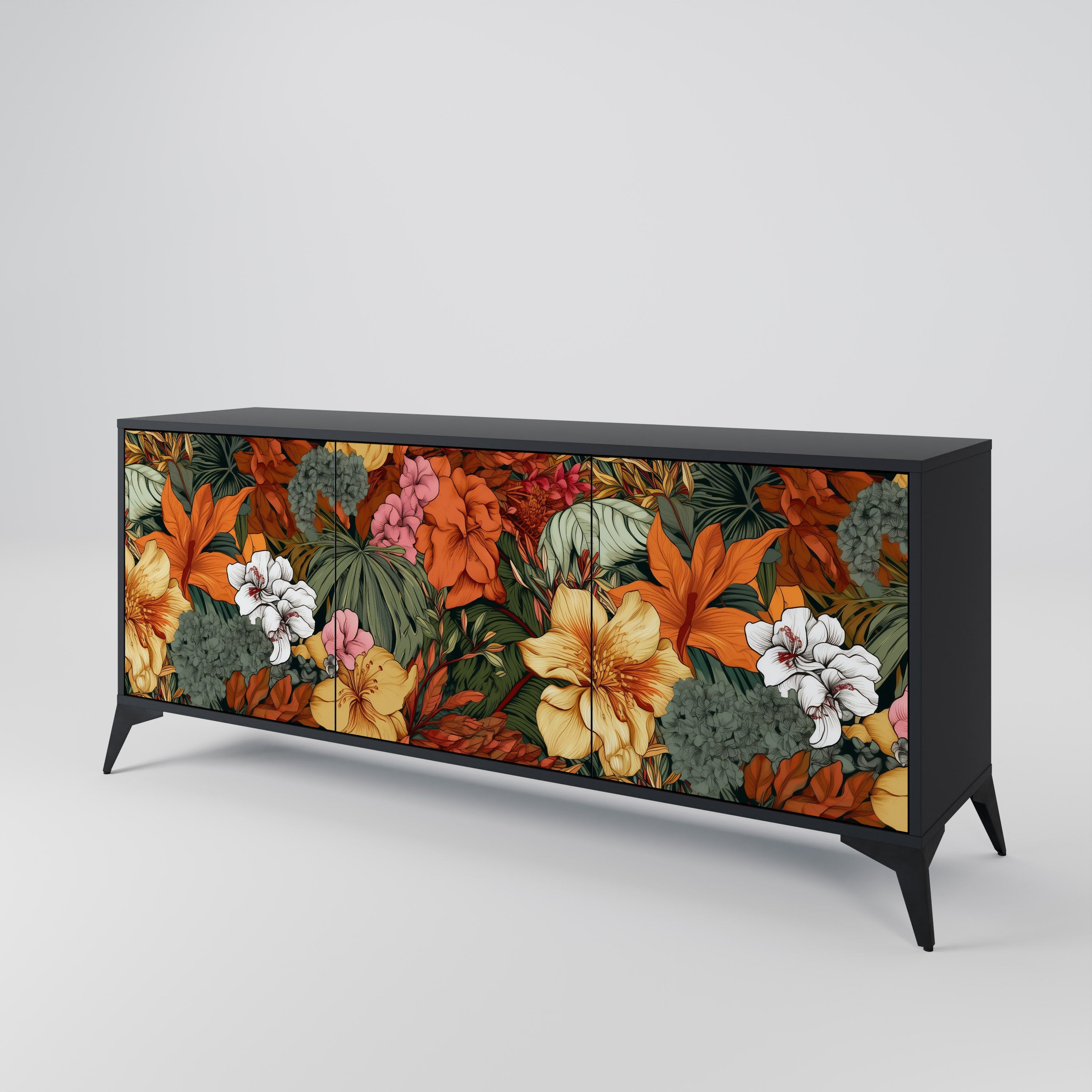 RADIANT FLORA 3-dörrars skänk i svart finish