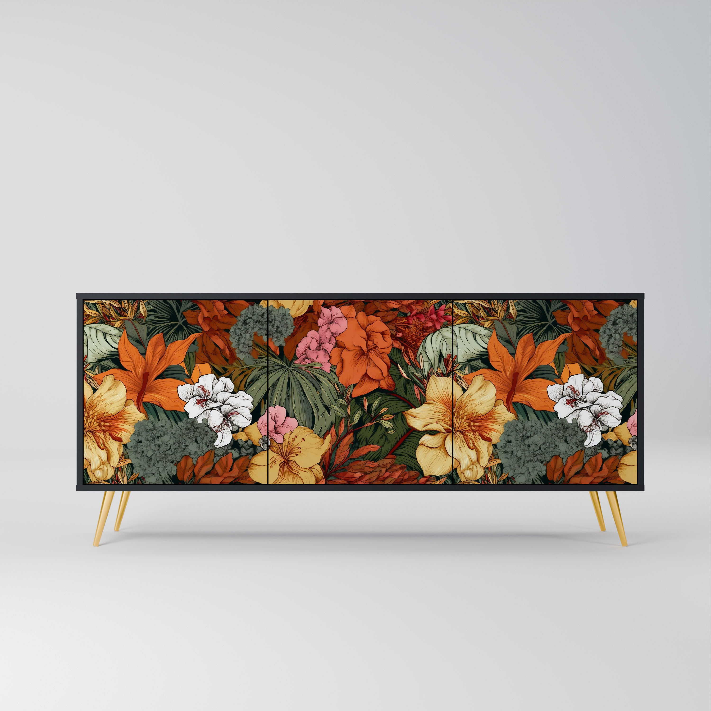 RADIANT FLORA 3-dörrars skänk i svart finish