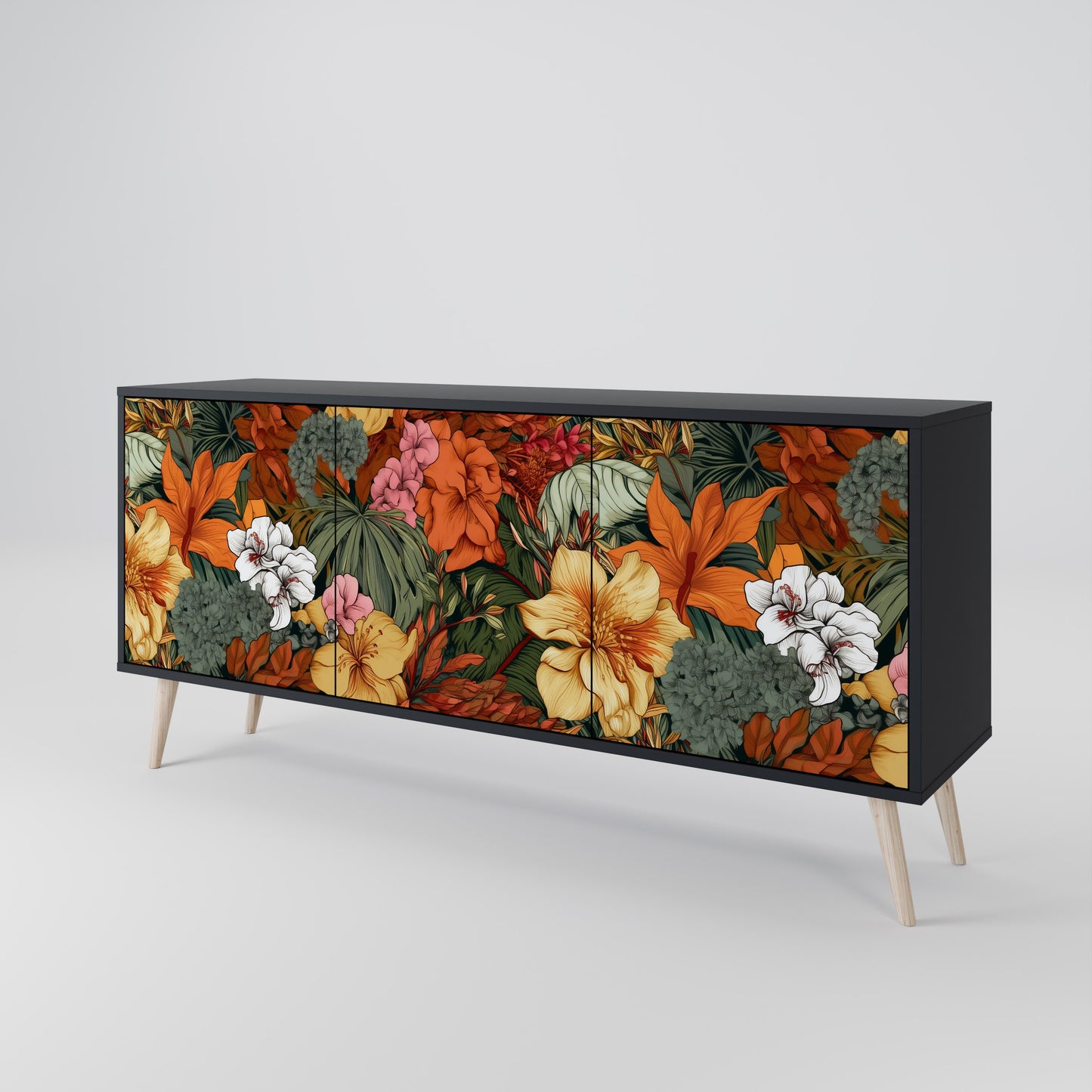 RADIANT FLORA 3-dörrars skänk i svart finish