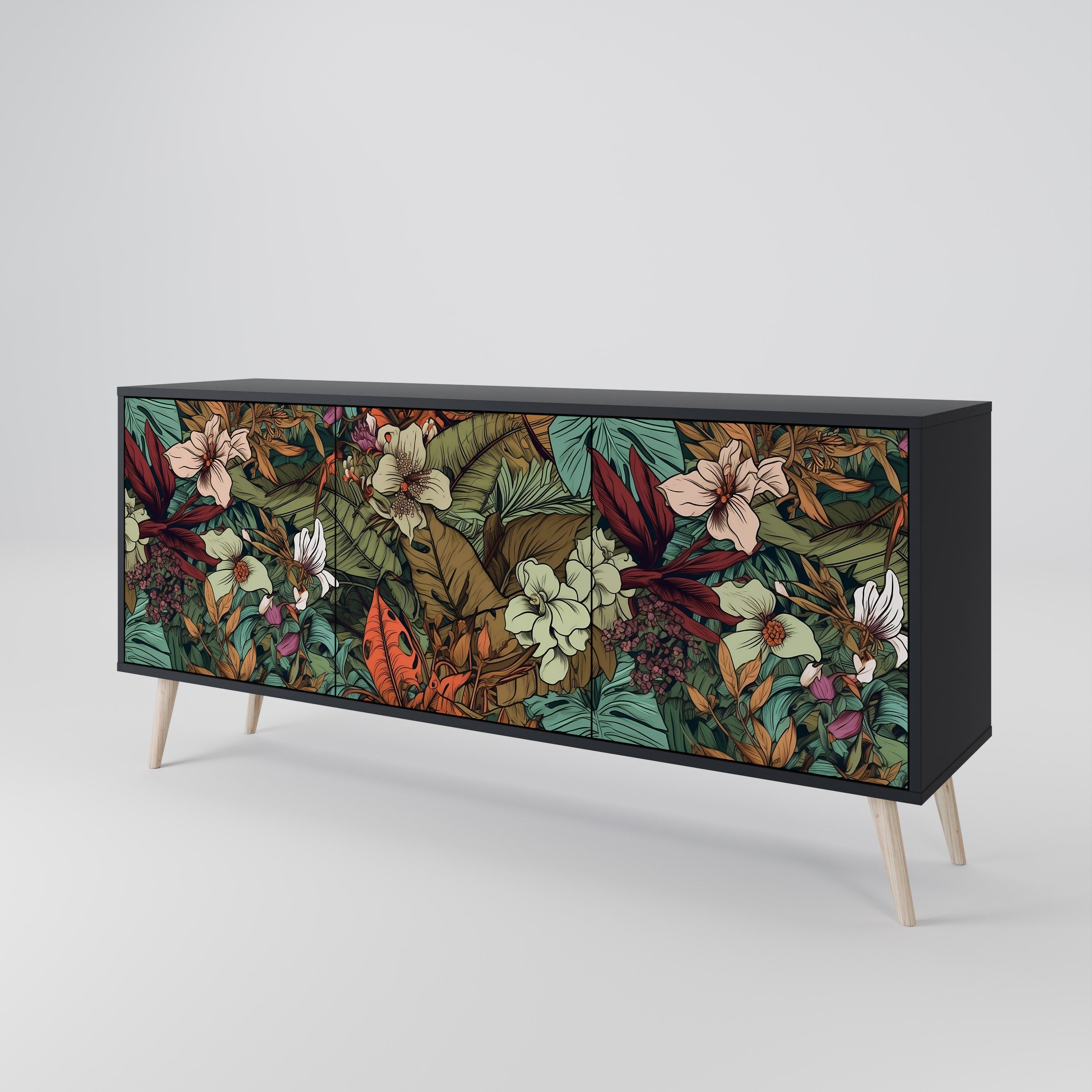 BOTANICAL EMERGENCE 3-dörrars skänk i svart finish