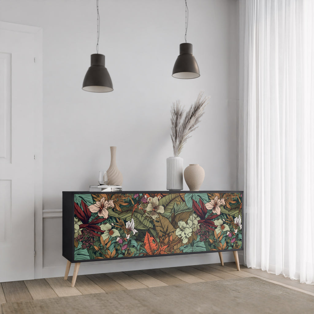 BOTANICAL EMERGENCE 3-dörrars skänk i svart finish