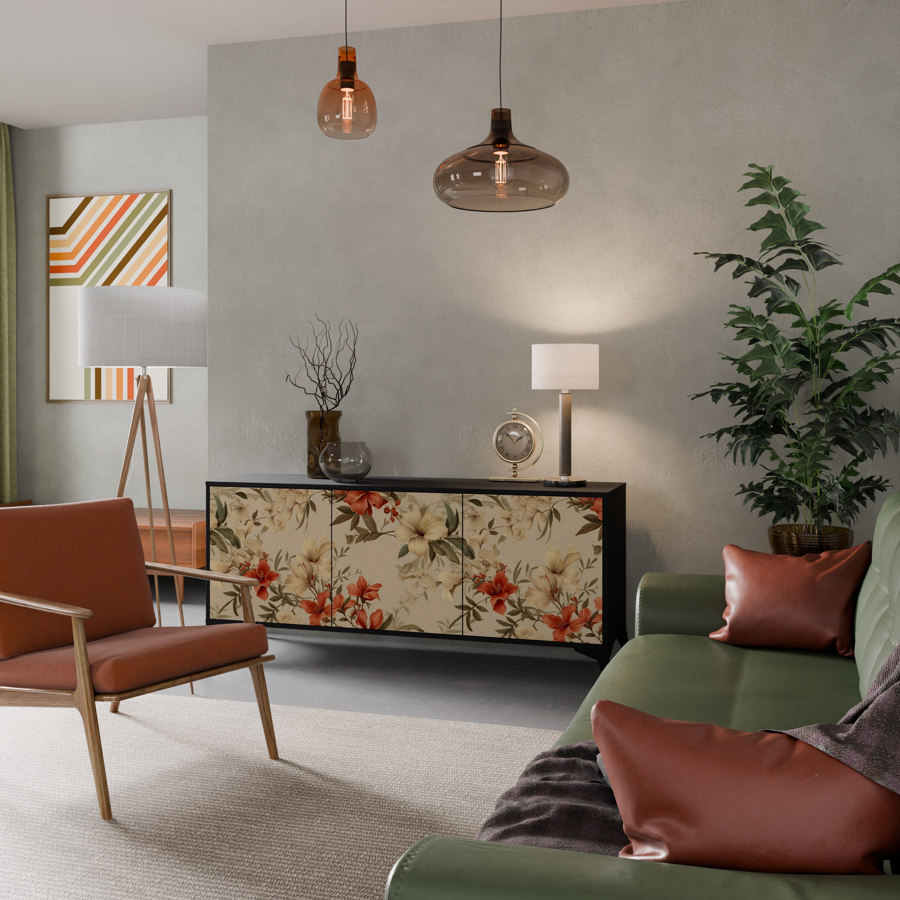 BLOOMING HARMONY 3-dörrars skänk i svart finish