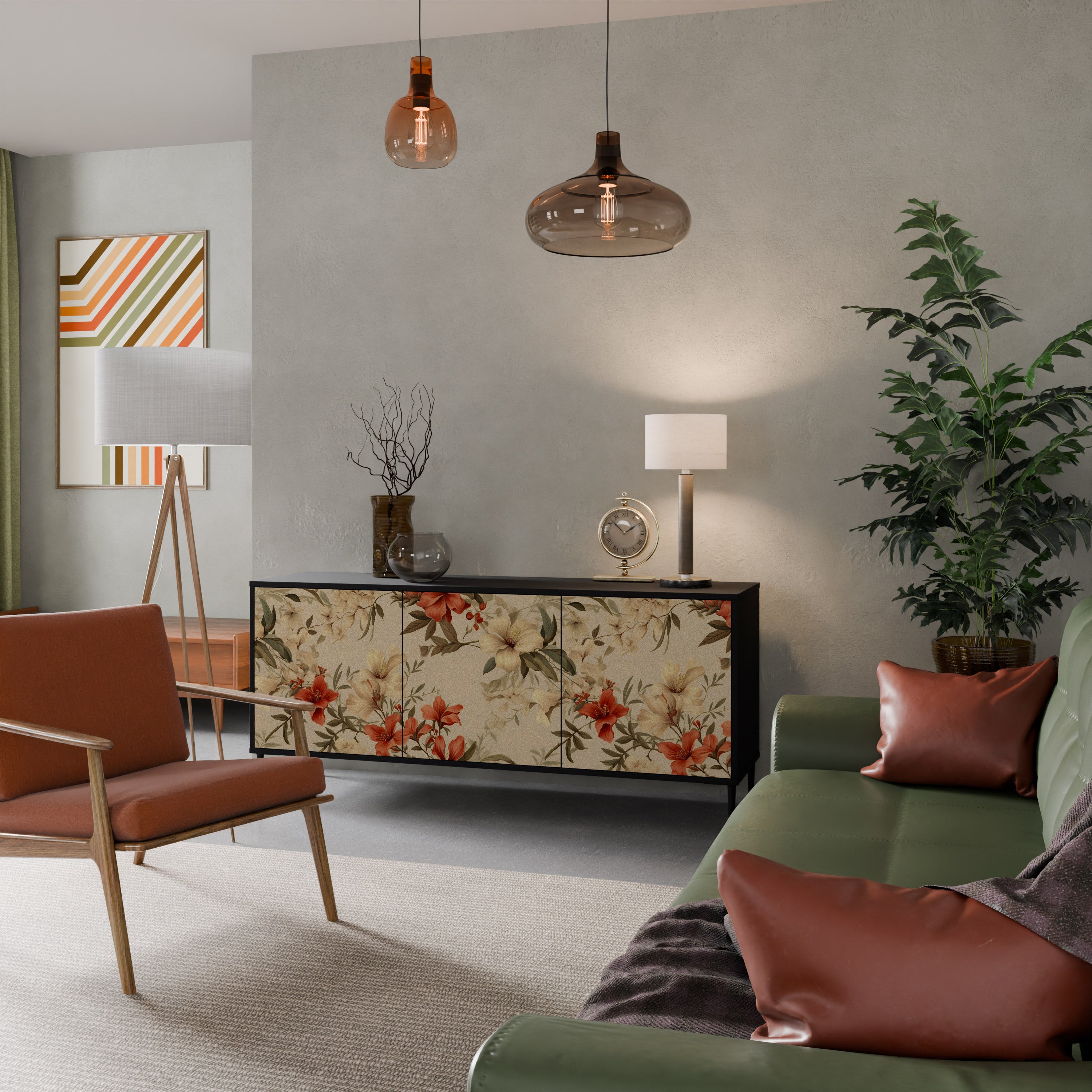 BLOOMING HARMONY 3-dörrars skänk i svart finish
